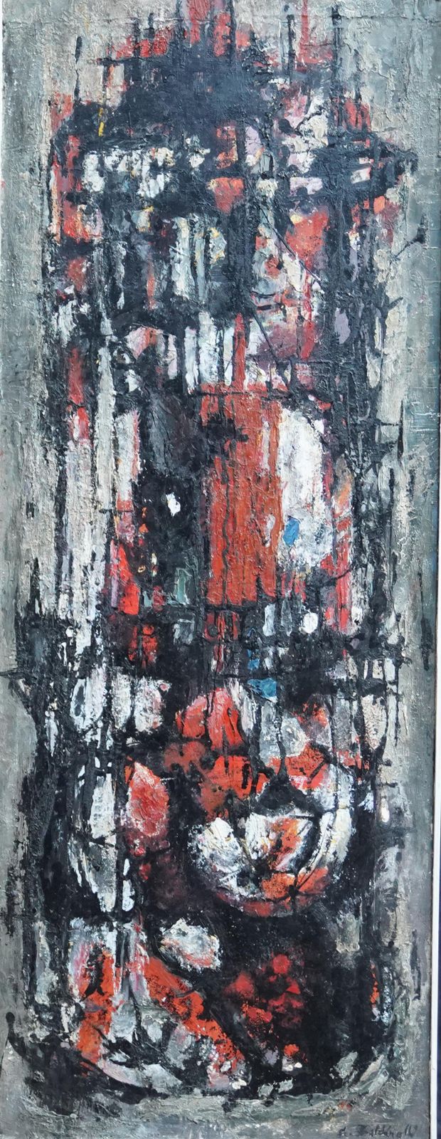 Art Armando Baldinelliblack White Orange Abstract   Italian/South African Art Fifties Oil Painting Circa 1958 photo