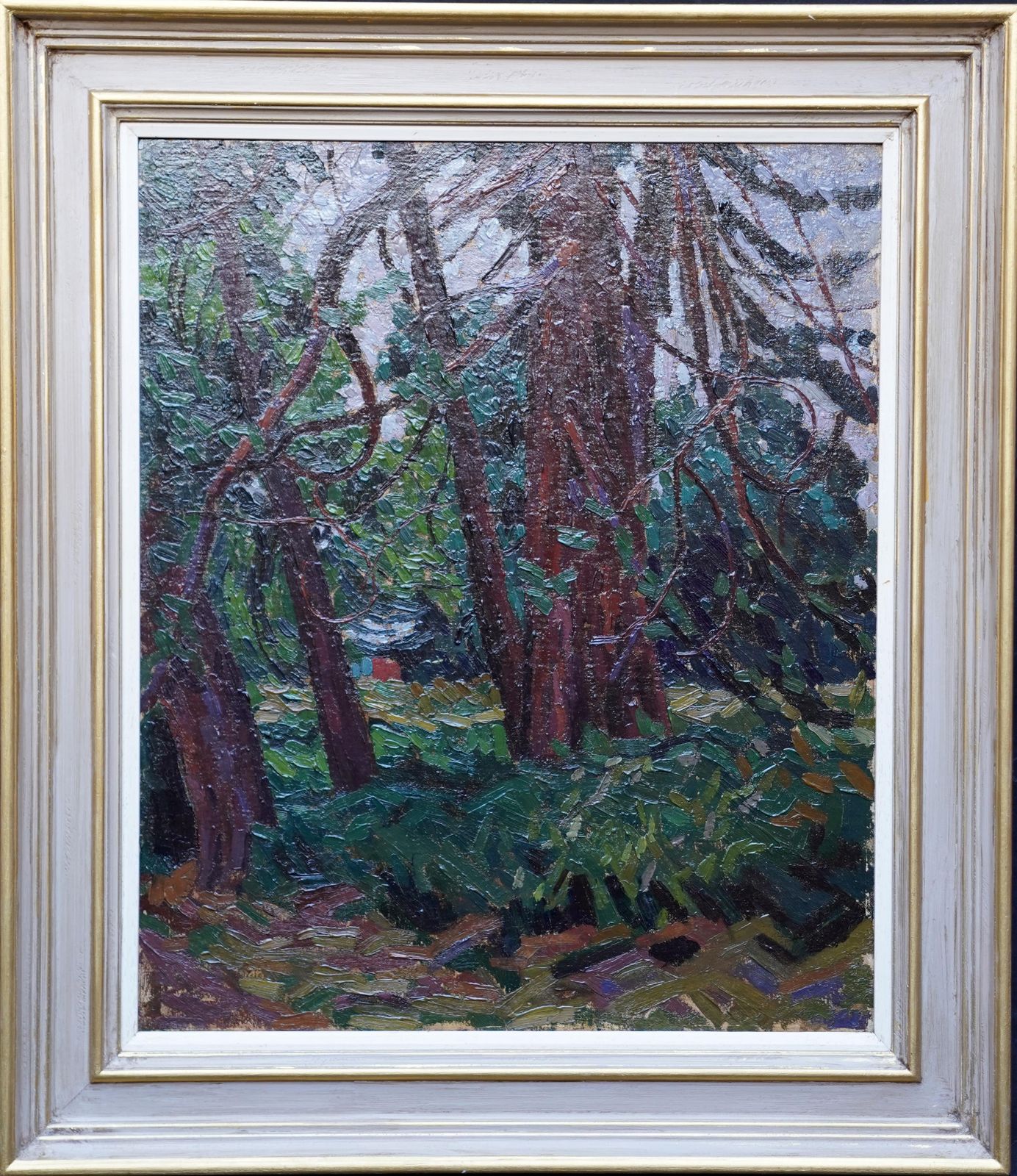 Peter L. Fieldview Through Trees   British Post Impressionist 50's Art Landscape Oil Paintingcirca 1950