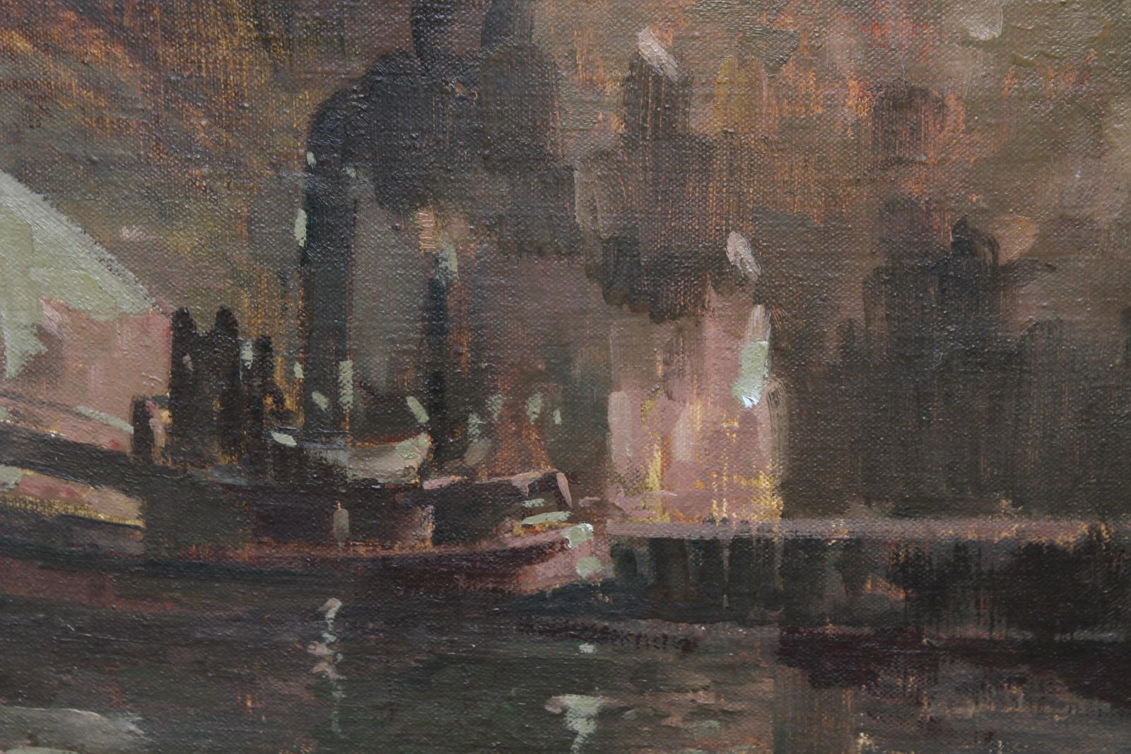 Ernest Burnett Hoodthe Bridge   Scottish 20thc Art Oil Painting Industrial River Landscape Glasgow1970 photo 2448.0