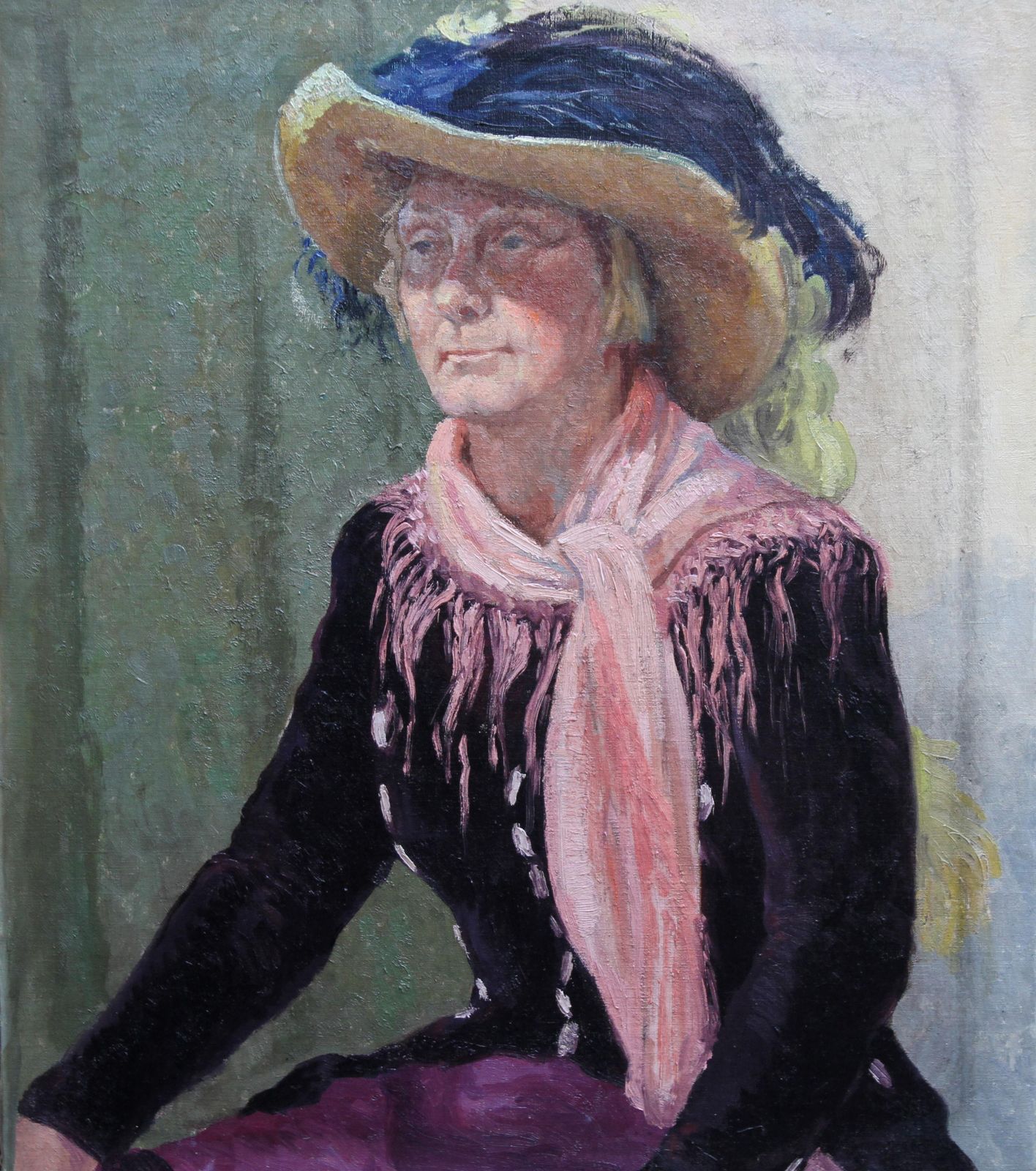 Constance Anne Parkerportrait Of A Lady In A Hat   British 50's Art Oil Painting Female Artistcirca 1955 photo vinterior