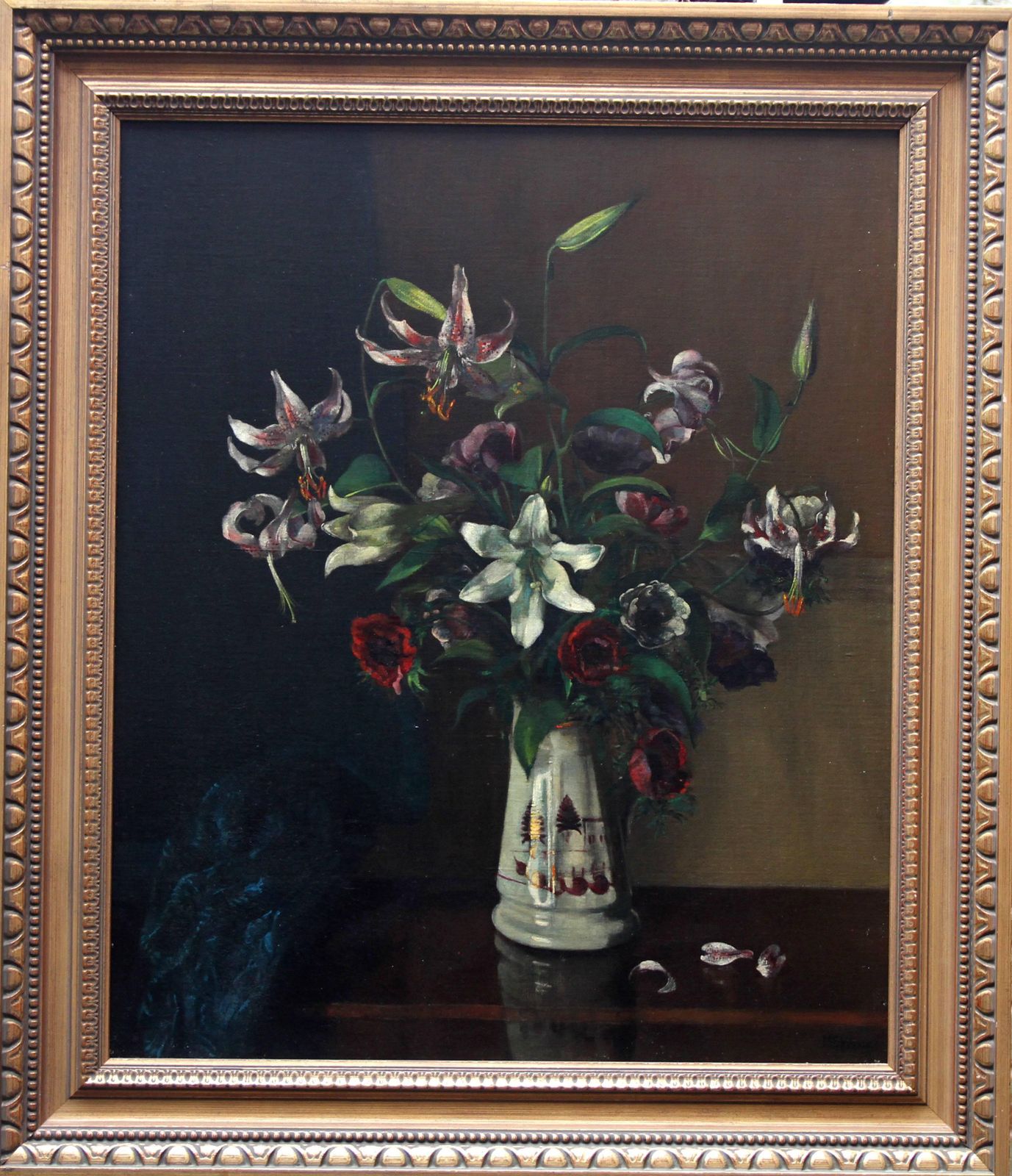 Margaret Evangeline Wilsonfloral Arrangement   British Art 1920's Oil Painting Still Life Lilies Flowerscirca 1925