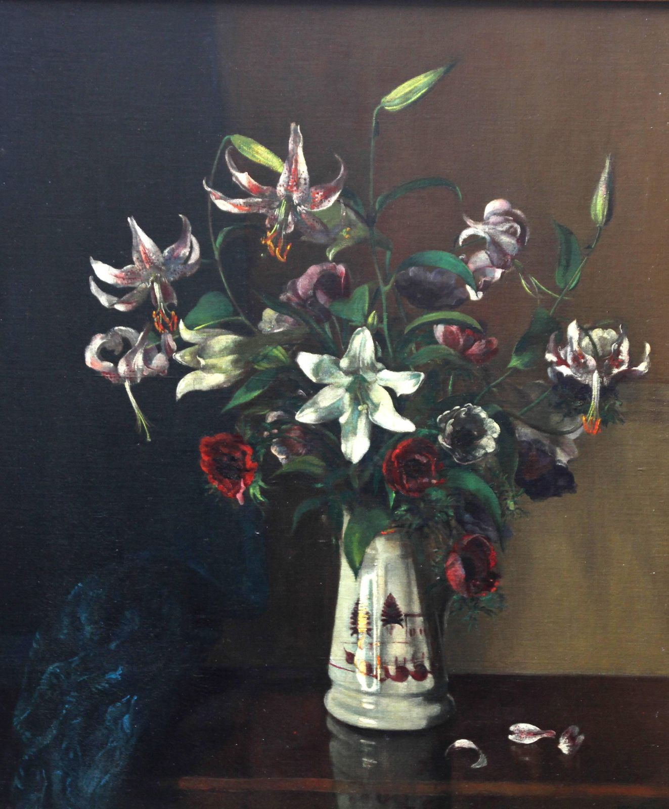 Margaret Evangeline Wilsonfloral Arrangement   British Art 1920's Oil Painting Still Life Lilies Flowerscirca 1925 photo furniture