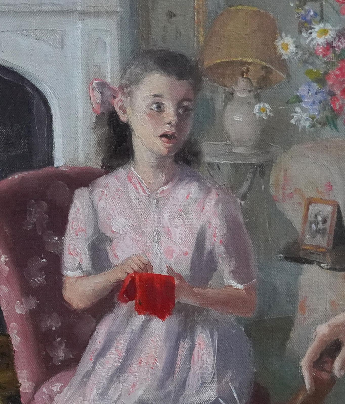 Anthony Devasgrandma And Grand Daughter In An Interior   British 40's Portrait Oil  Paintingcirca 1940 photo 3264.0