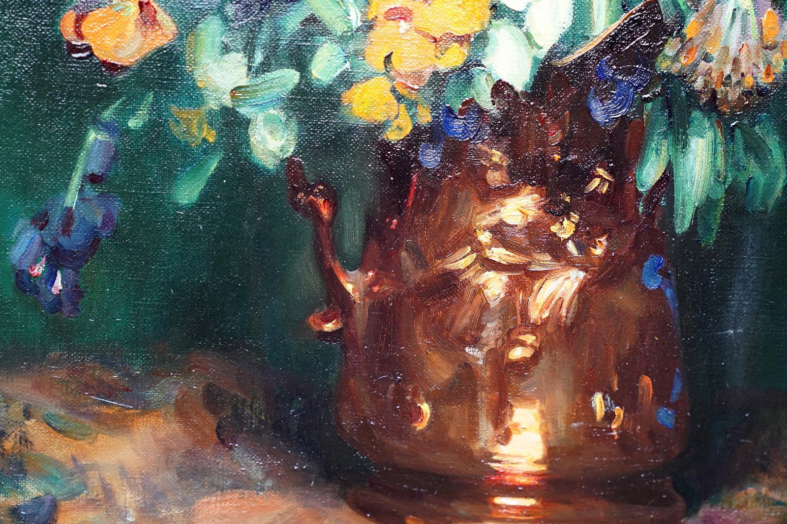 Andrew Lawstill Life Of Wallflowers   Scottish 1920's Exh. Floral Art Flower Oil Paintingcirca 1920 photo vinterior