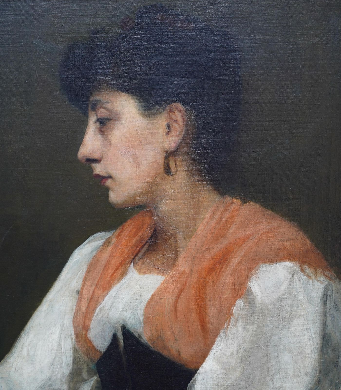 Ursula Wood (Att)portrait Of A Lady In Orange Shawl   British Edwardian Art Portrait Oil Paintingcirca 1910 photo for sale