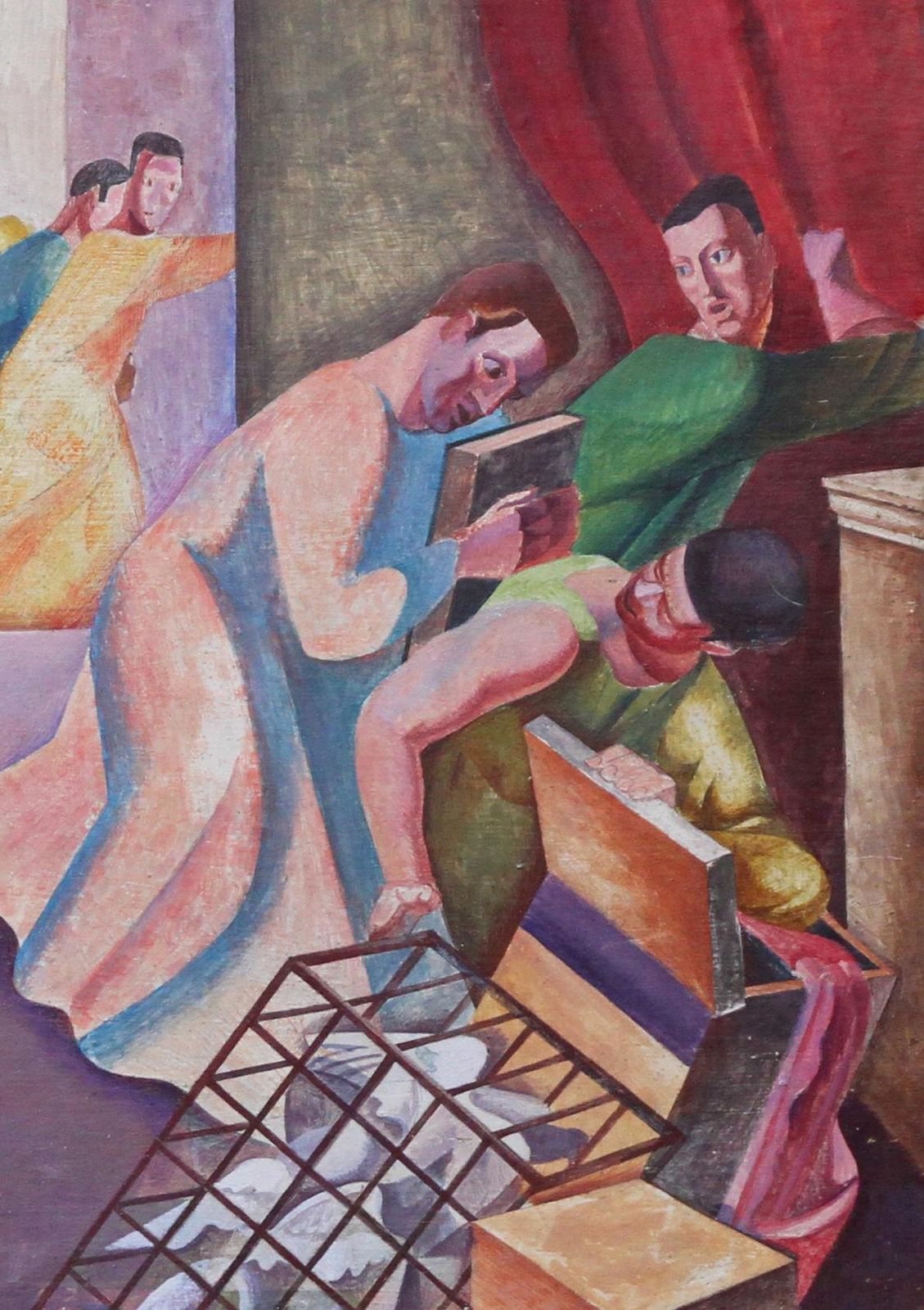 Augustus Lunnchrist Expelling Money Changers   British 30's Surrealist Art Religious Interiorcirca 1935 photo vinterior