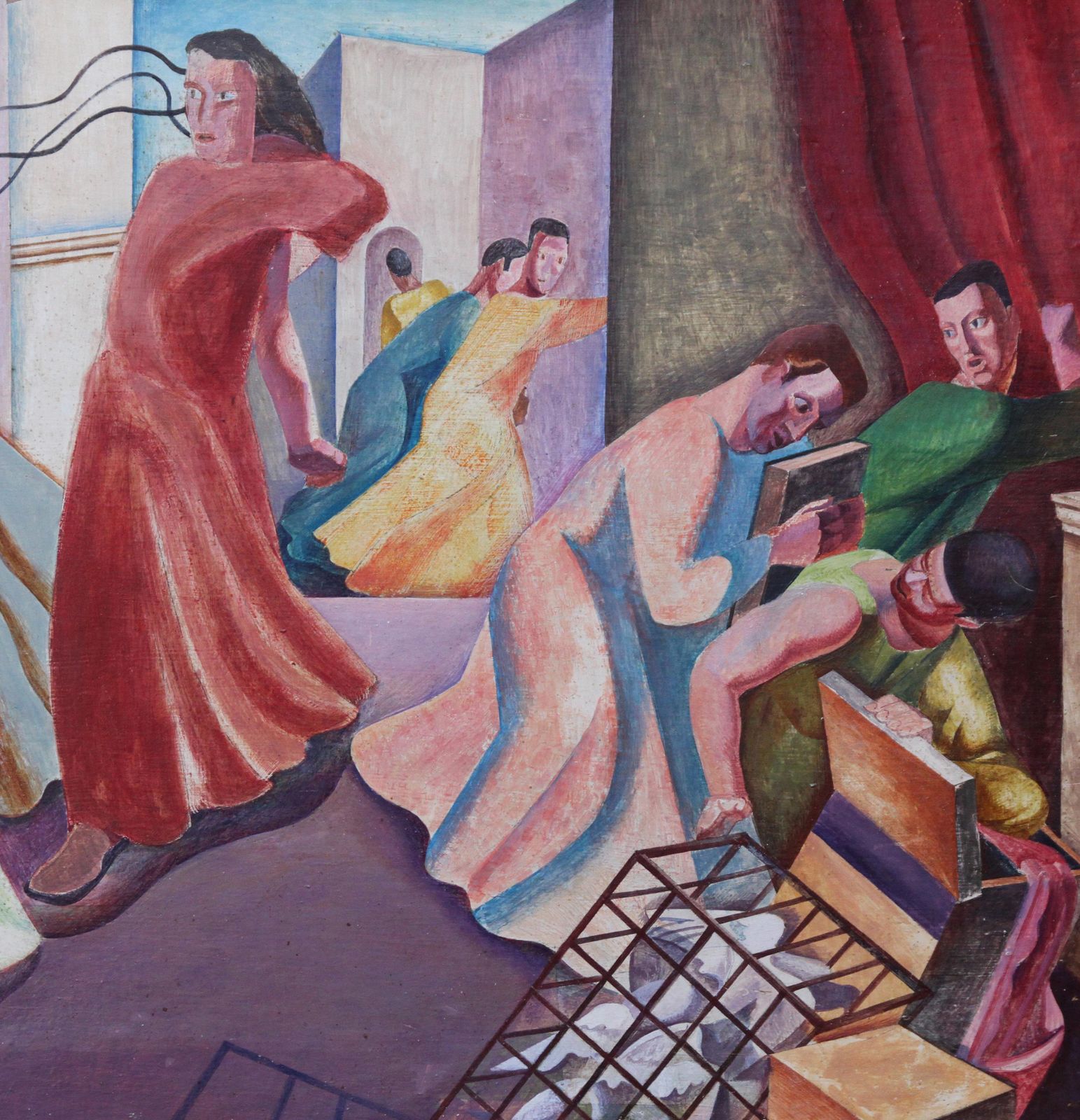 Augustus Lunnchrist Expelling Money Changers   British 30's Surrealist Art Religious Interiorcirca 1935 photo buy