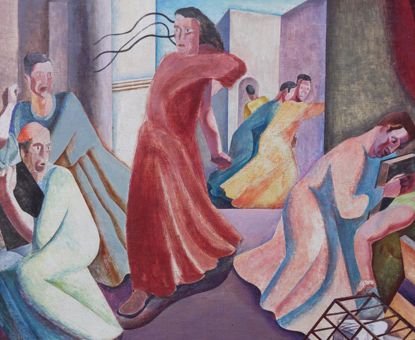 photo for sale Augustus Lunnchrist Expelling Money Changers   British 30's Surrealist Art Religious Interiorcirca 1935
