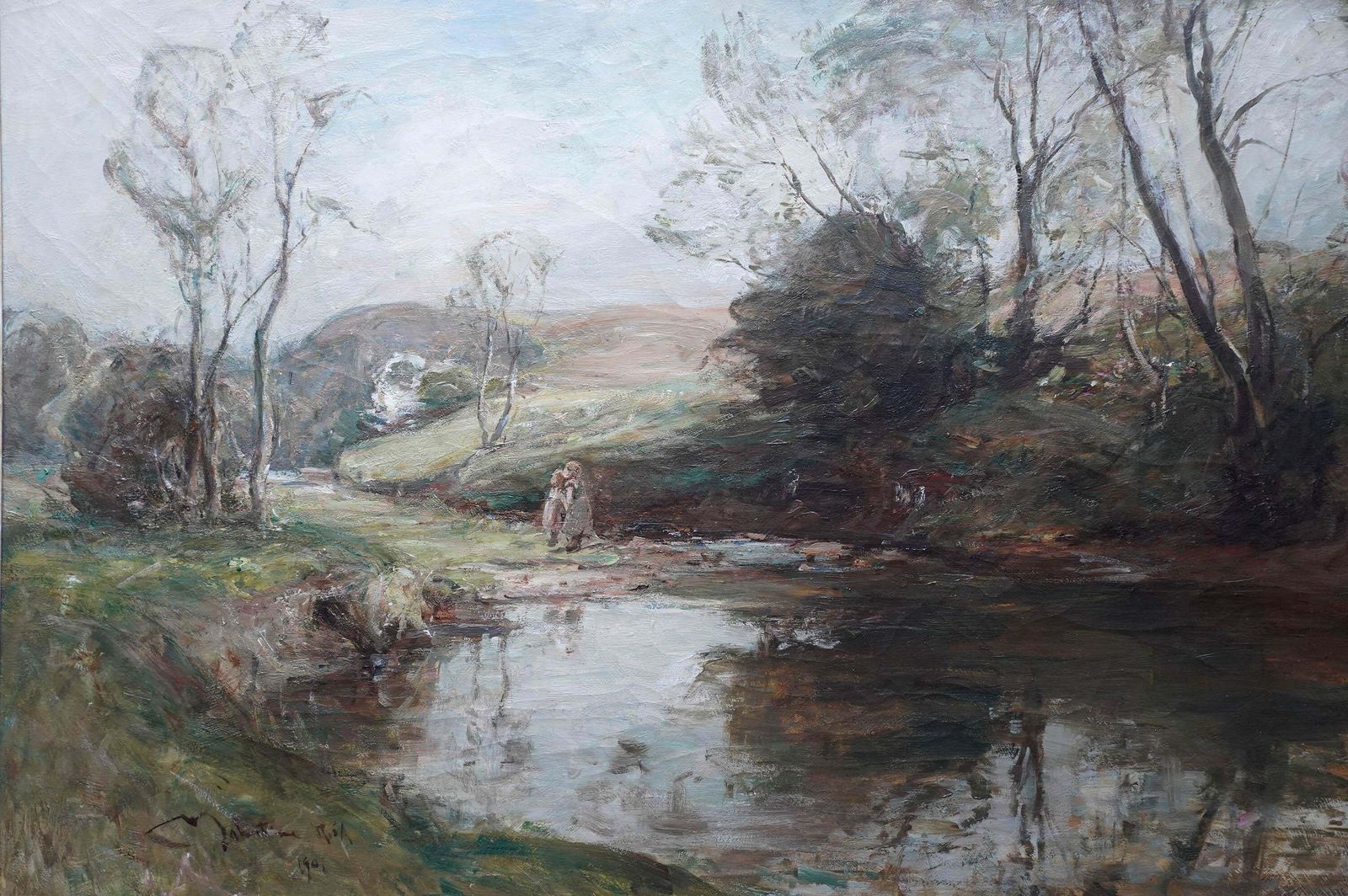 photo for sale George Whitton Johnstonea Shady Pool   Scottish Edwardian Impressionist Art Landscape Oil Painting1901