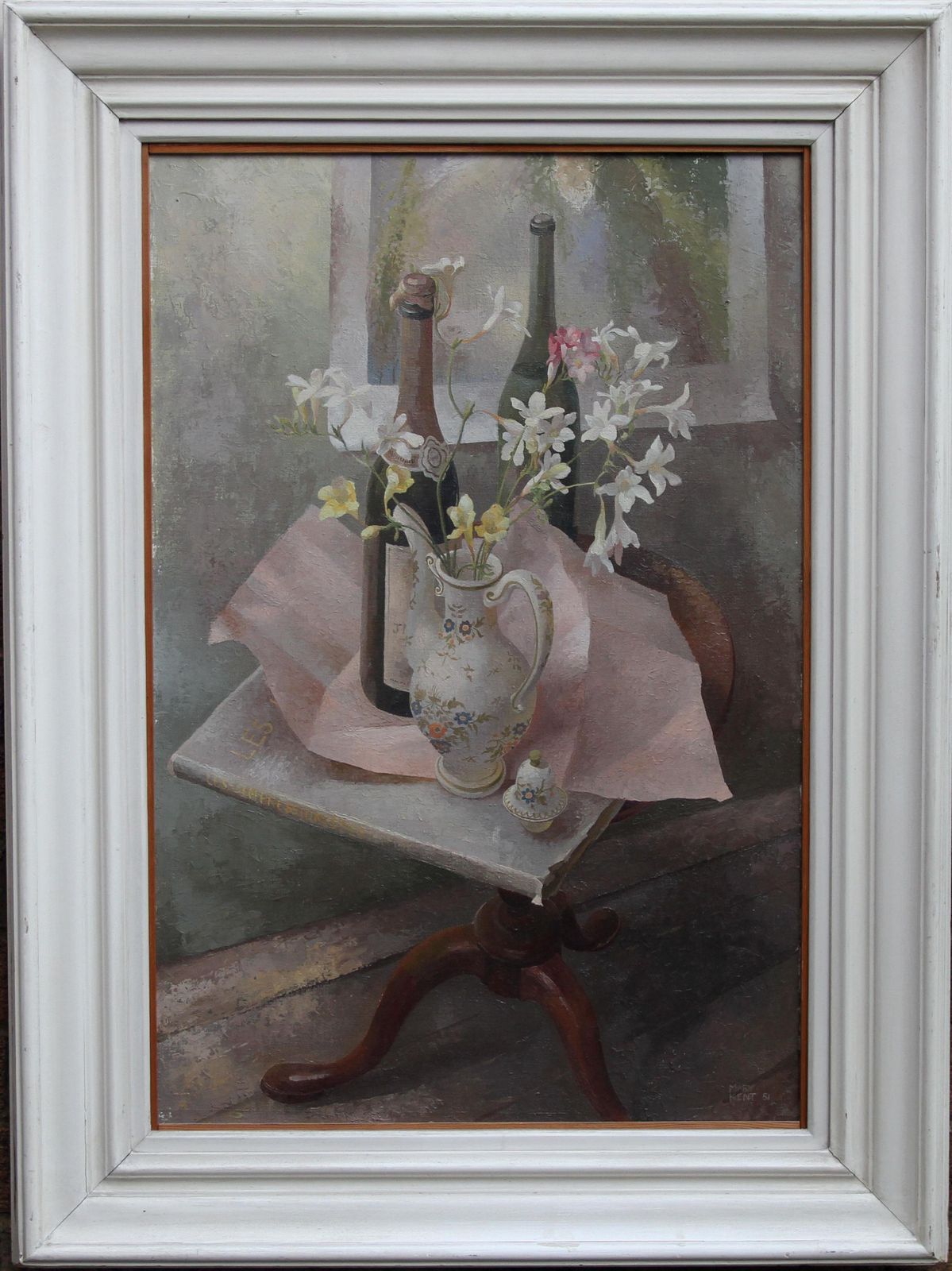 photo for sale Mary Kent Harrisonfrench Coffee Pot   British Exh Art 1960s Floral Still Life Oil Painting Flowers1960