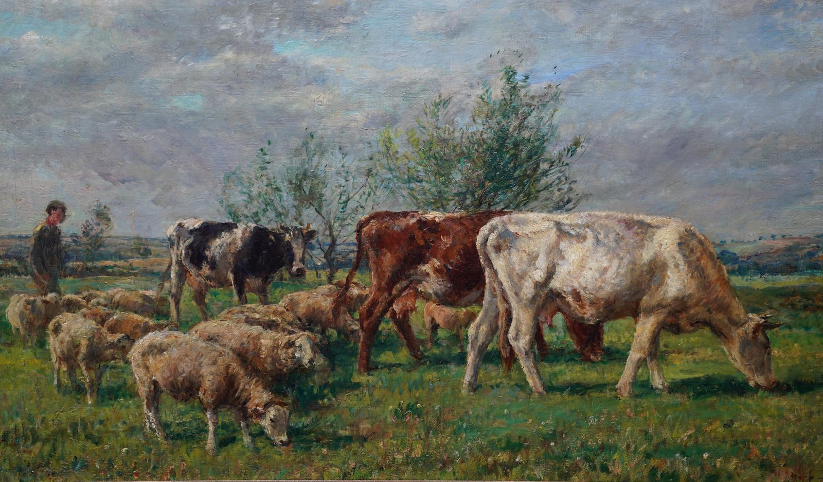 William Mark Fisherlandscape With Cattle And Sheep   British Victorian Art Pastoral Oil Paintingcirca 1880 photo for sale