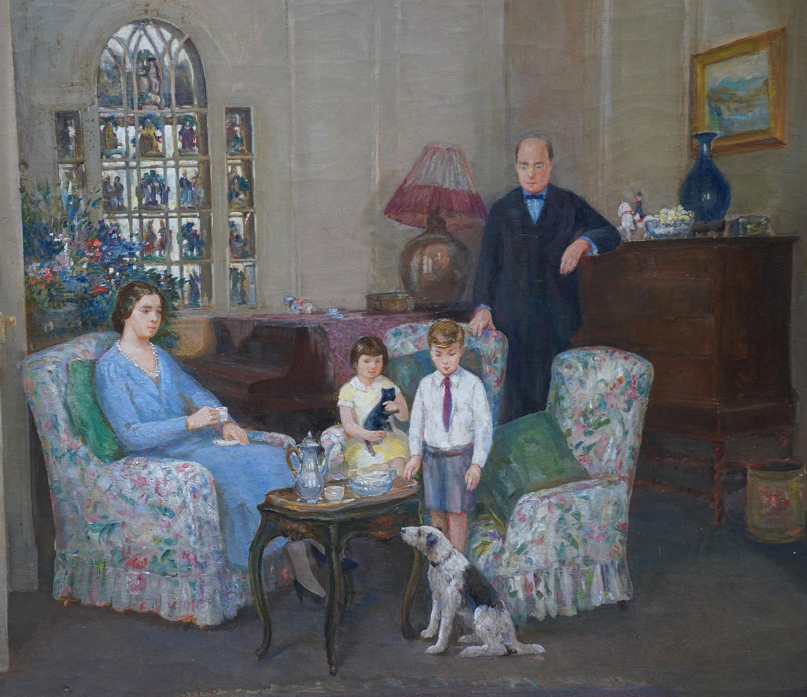 Charles Ernest Cundallportrait Of A Family In An Interior   British 1950's Art Oil Paintingcirca 1955 photo 5101.0