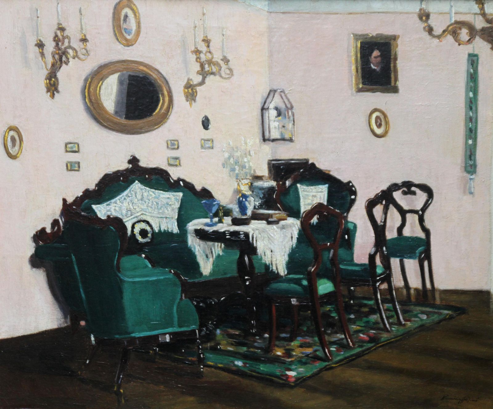 Unknownscottish Interior   Edwardian Art Oil Painting Sitting Room Interior Gilt Framecirca 1911 photo furniture
