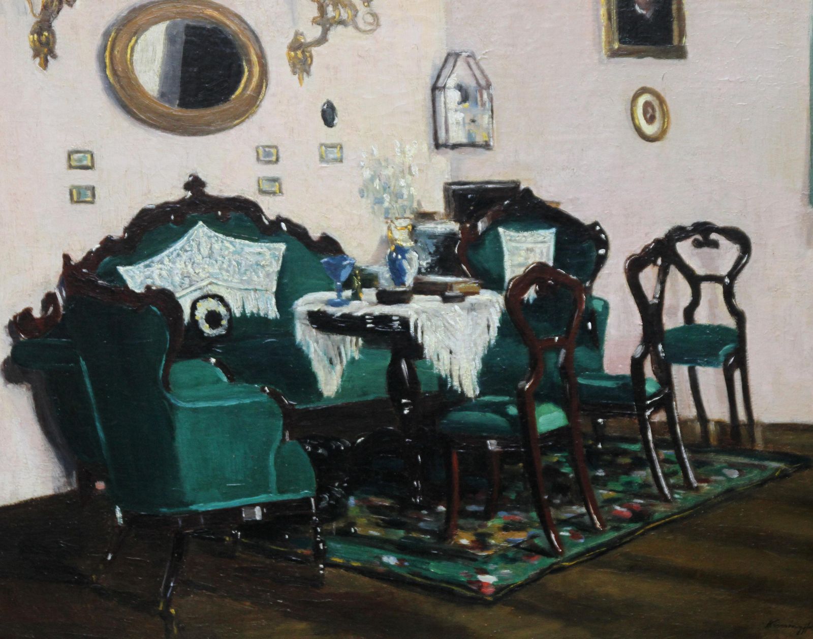 Unknownscottish Interior   Edwardian Art Oil Painting Sitting Room Interior Gilt Framecirca 1911 photo for sale