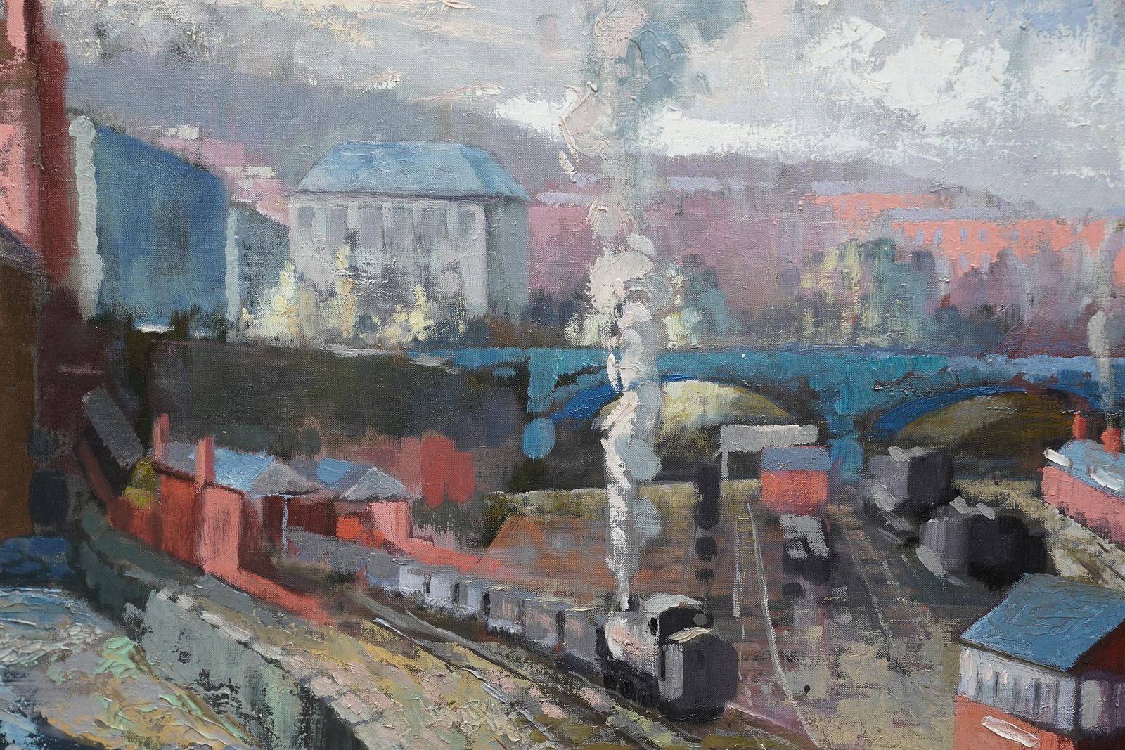 Harry Jefferson Barnesindustrial Railway Landscape   Scottish 50s Art Post Impressionist Oil Paintingcirca 1950 photo Art