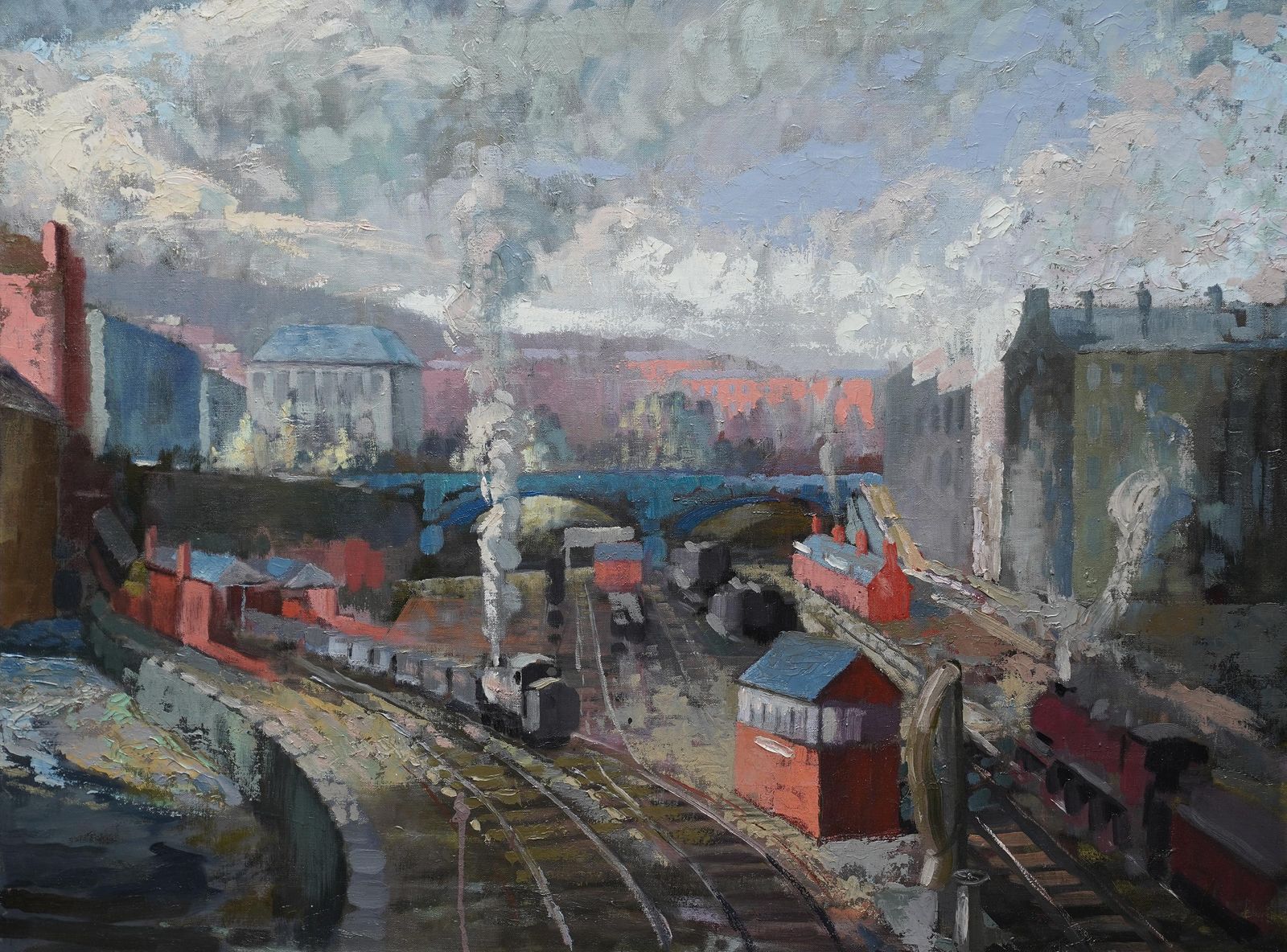 5050.0 Harry Jefferson Barnesindustrial Railway Landscape   Scottish 50s Art Post Impressionist Oil Paintingcirca 1950 photo