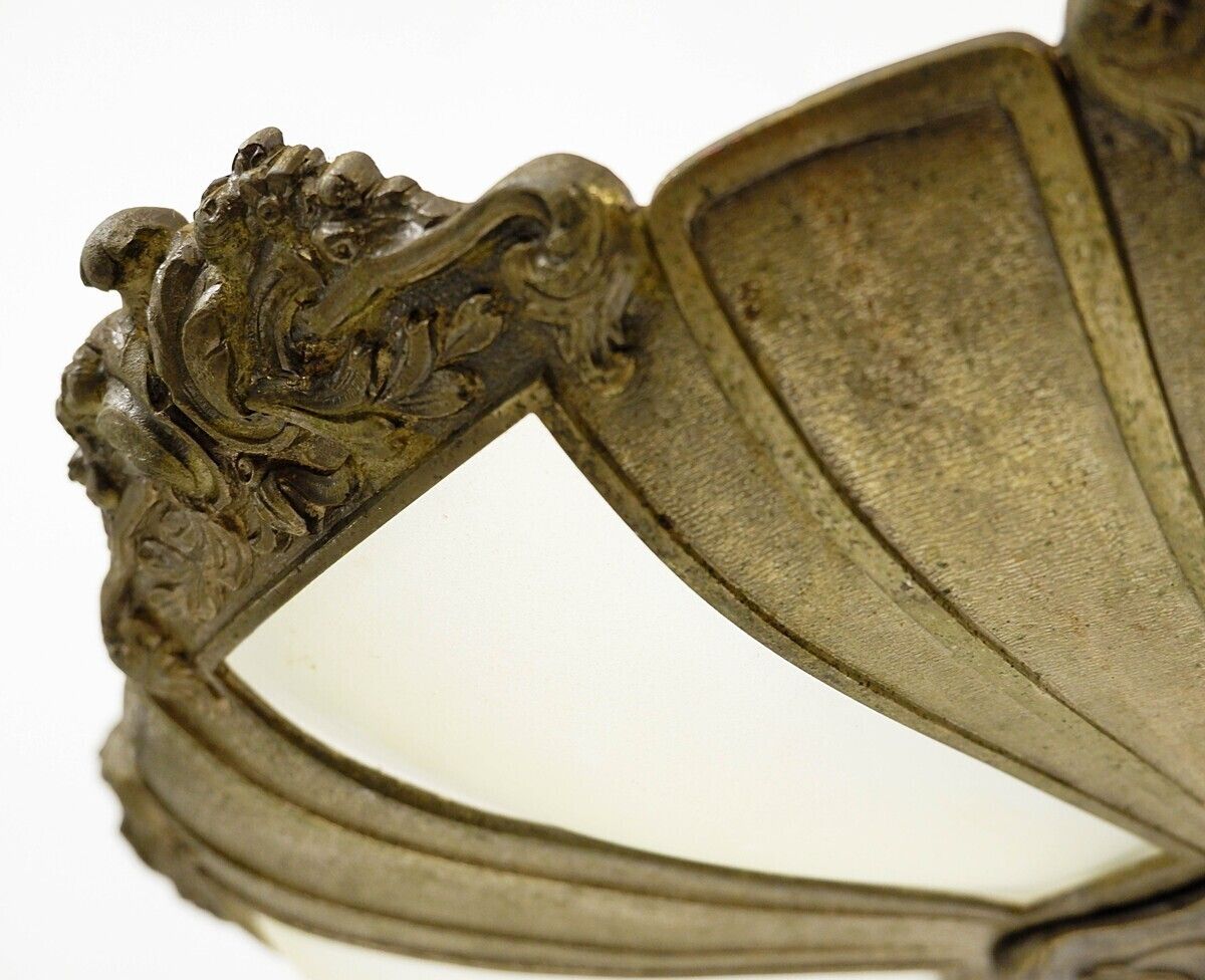 French Art Deco Frosted Glass And Bronze Pendant Chandelier, 1920s photo buy