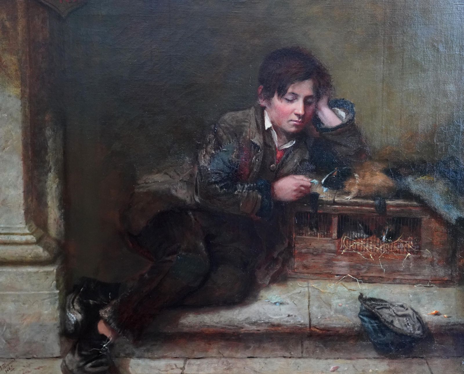 Henry Turner Munnsboy With Guinea Pig   British Victorian Animal Art Male Portrait Oil Painting1865 photo furniture
