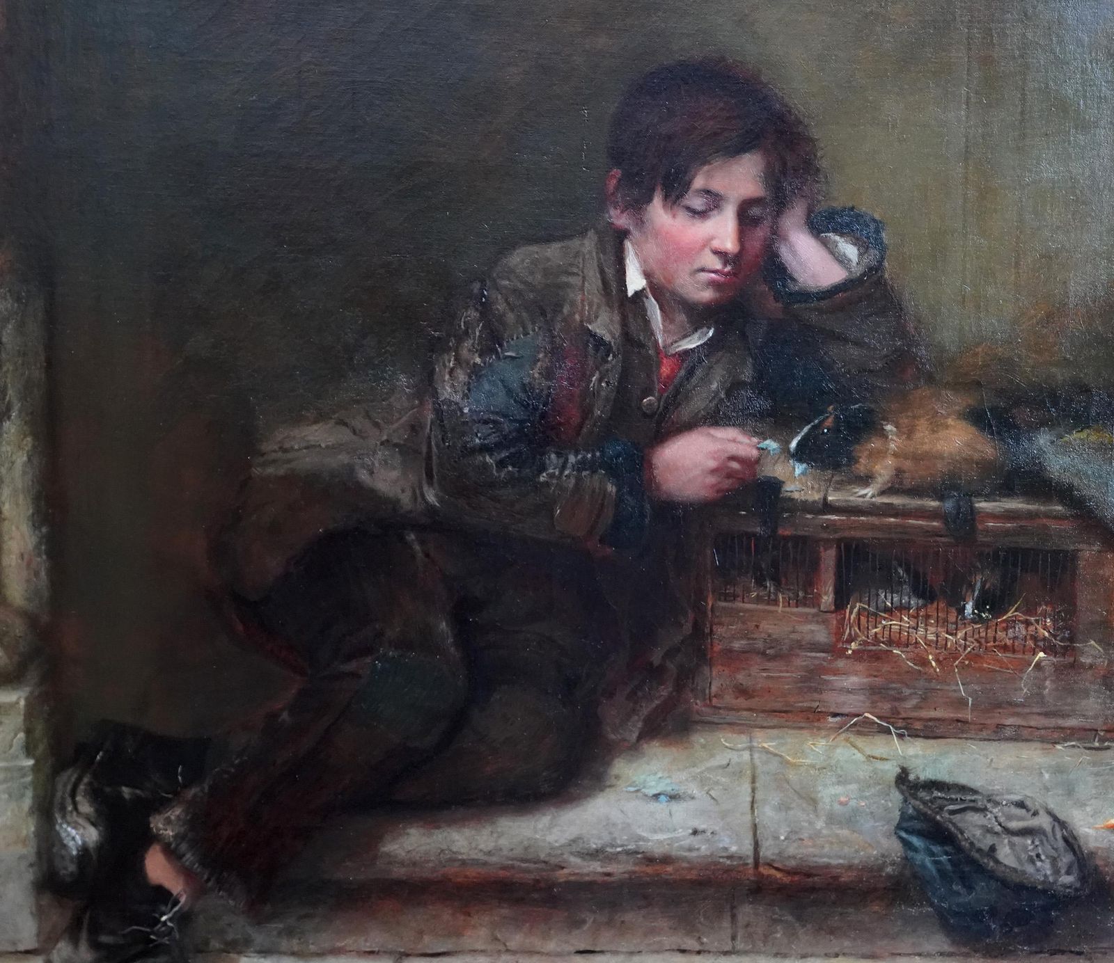 Henry Turner Munnsboy With Guinea Pig   British Victorian Animal Art Male Portrait Oil Painting1865 photo Art