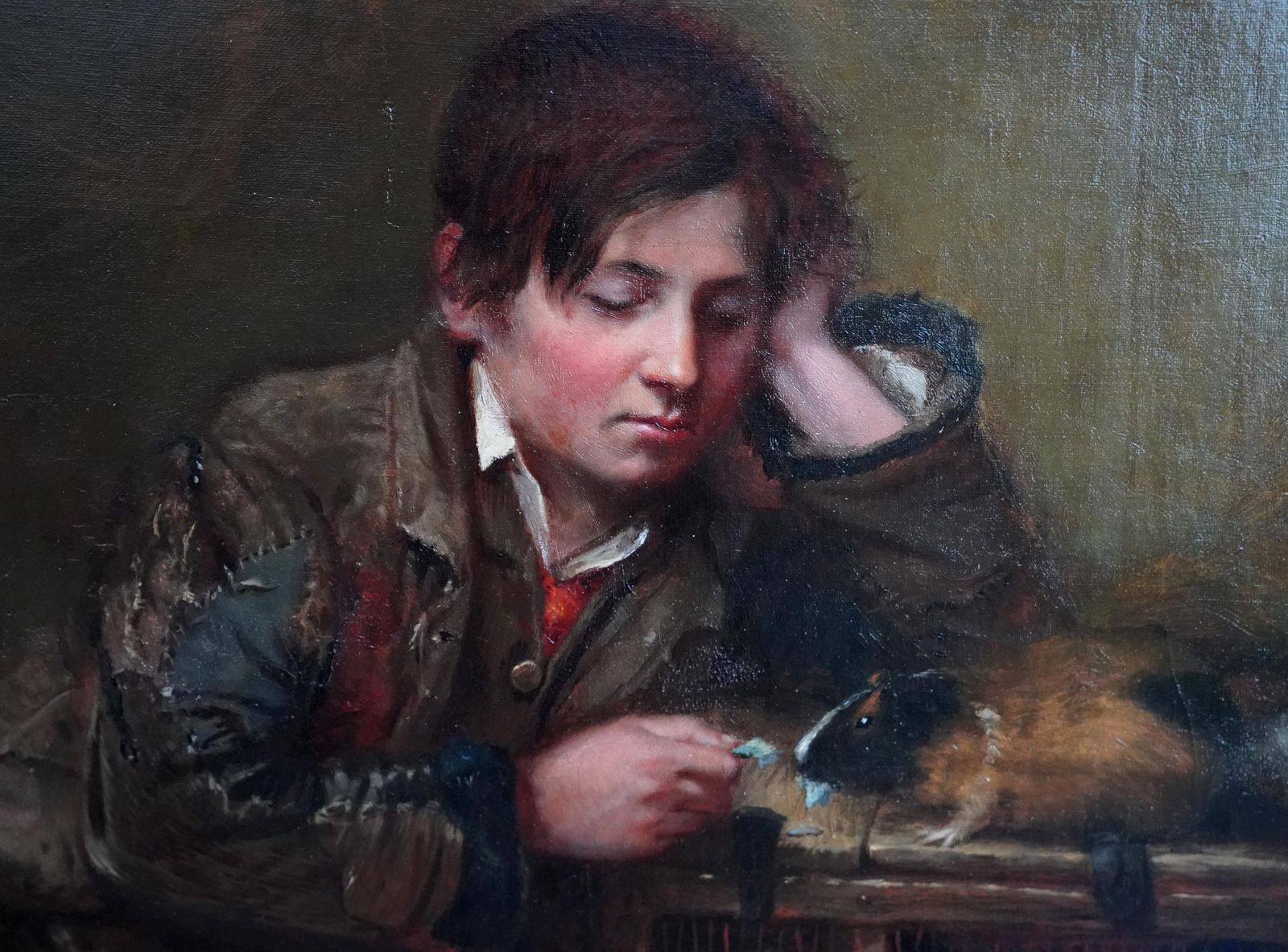 Henry Turner Munnsboy With Guinea Pig   British Victorian Animal Art Male Portrait Oil Painting1865 photo vinterior