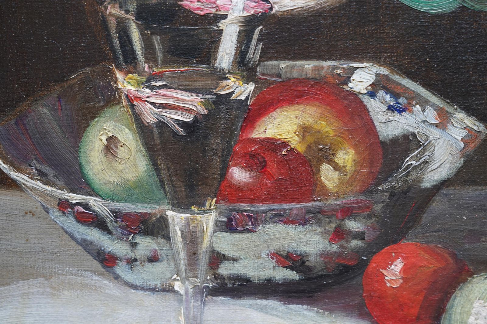 Still Life Of Tulips And Fruit   British 1920's Art Floral Oil Flowerscirca 1920 photo vintage