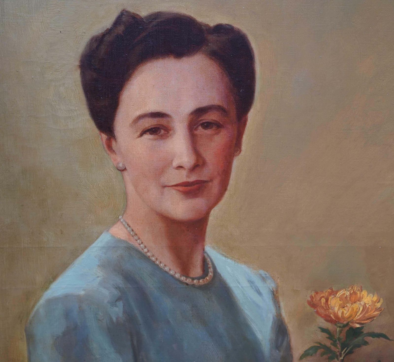 Portrait Of A Lady Arranging Flowers   British 1940's Art Oil Paintingcirca 1940 photo 4591.0