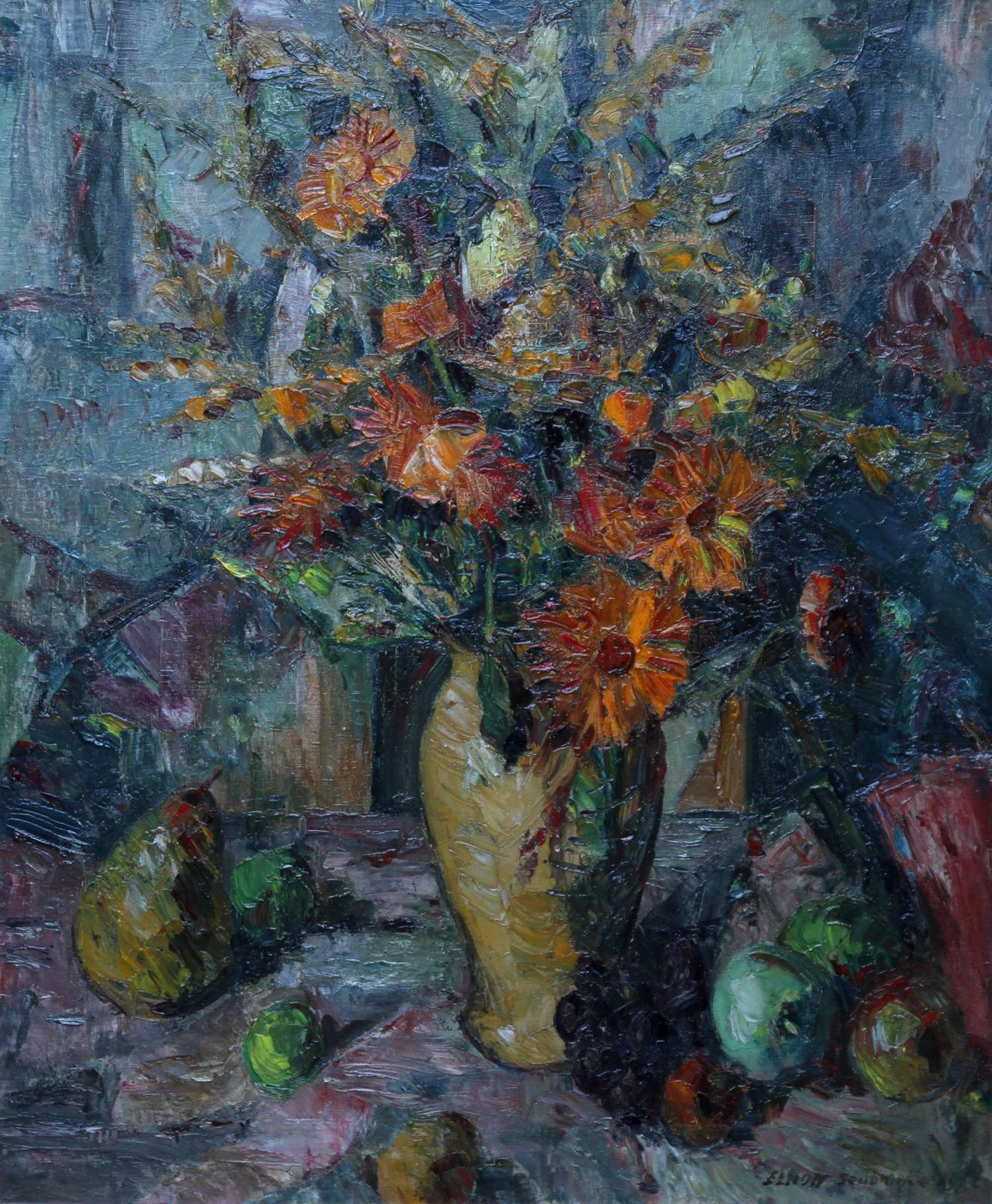 Elliott Seabrookefloral Bouquet   Post Impressionist 20's British Art Cezanne Style Oil Painting Circa 1925 photo furniture