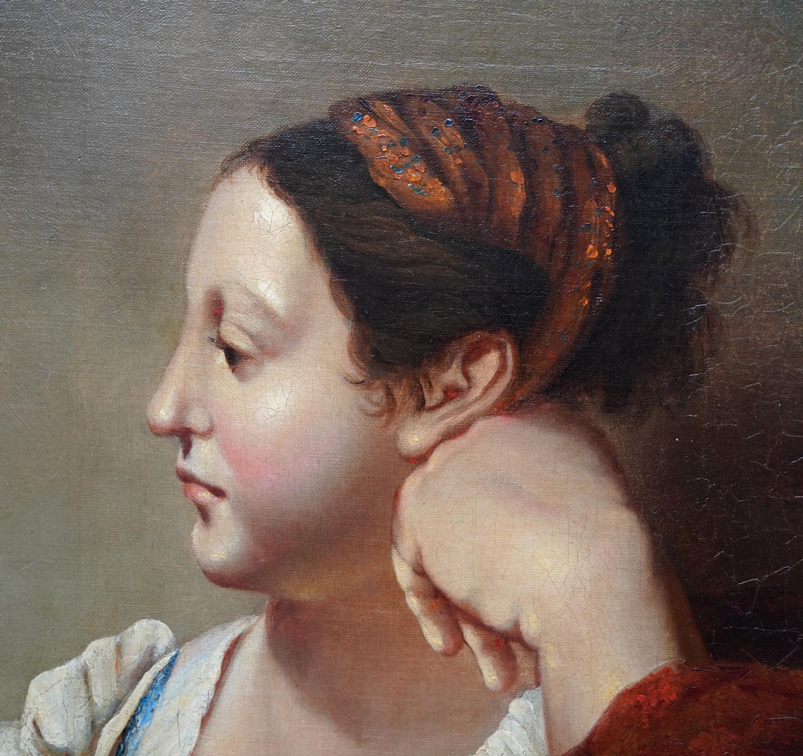Jean Auguste Dominique Ingres (Circle)portrait Of A Woman In A Red Dress   French Old Master Art Oil Paintingcirca 1810 photo for sale