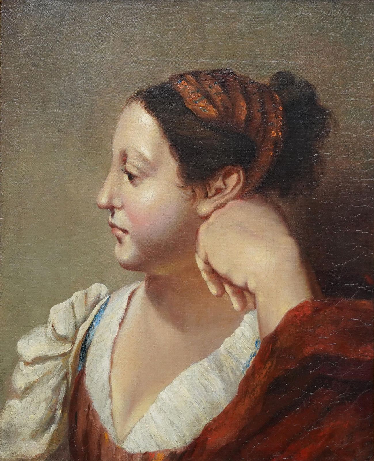 Jean Auguste Dominique Ingres (Circle)portrait Of A Woman In A Red Dress   French Old Master Art Oil Paintingcirca 1810 photo vintage