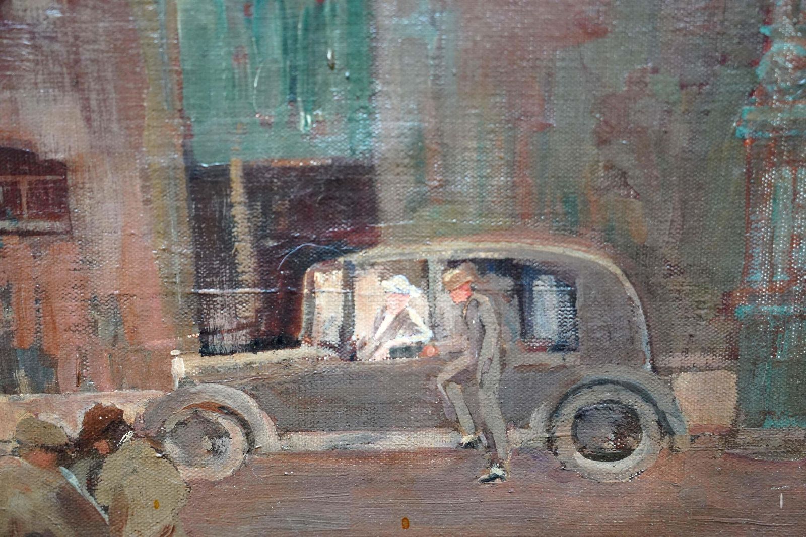 photo furniture Edwin Glasgowtown Landscape With Figures   British 1930's Post Impressionist Oil Painting Art1936
