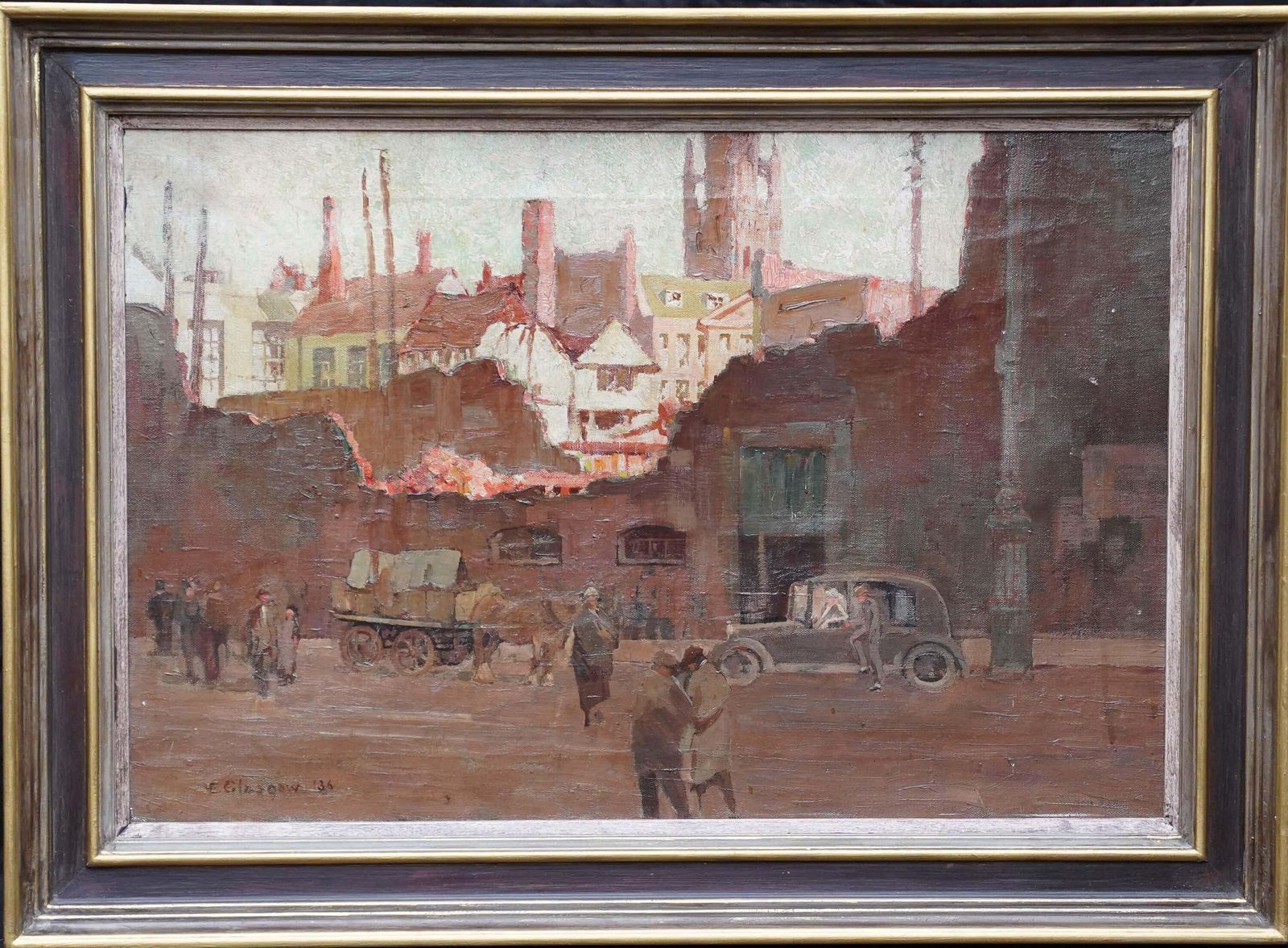 photo vinterior Edwin Glasgowtown Landscape With Figures   British 1930's Post Impressionist Oil Painting Art1936
