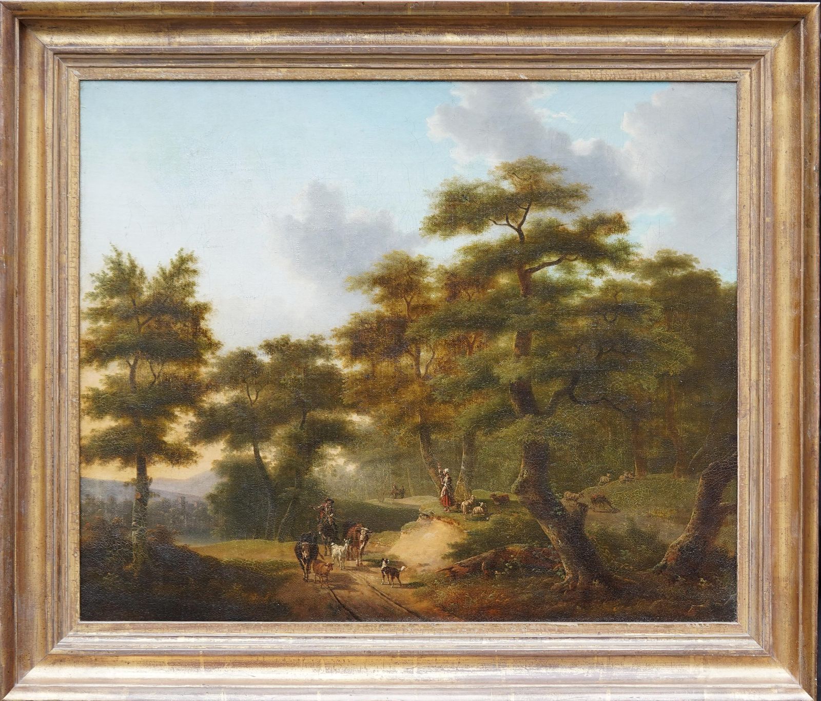 Philippe Budelotfigures And Cattle On Woodland Path   French Figurative Landscape Oil Paintingcirca 1800