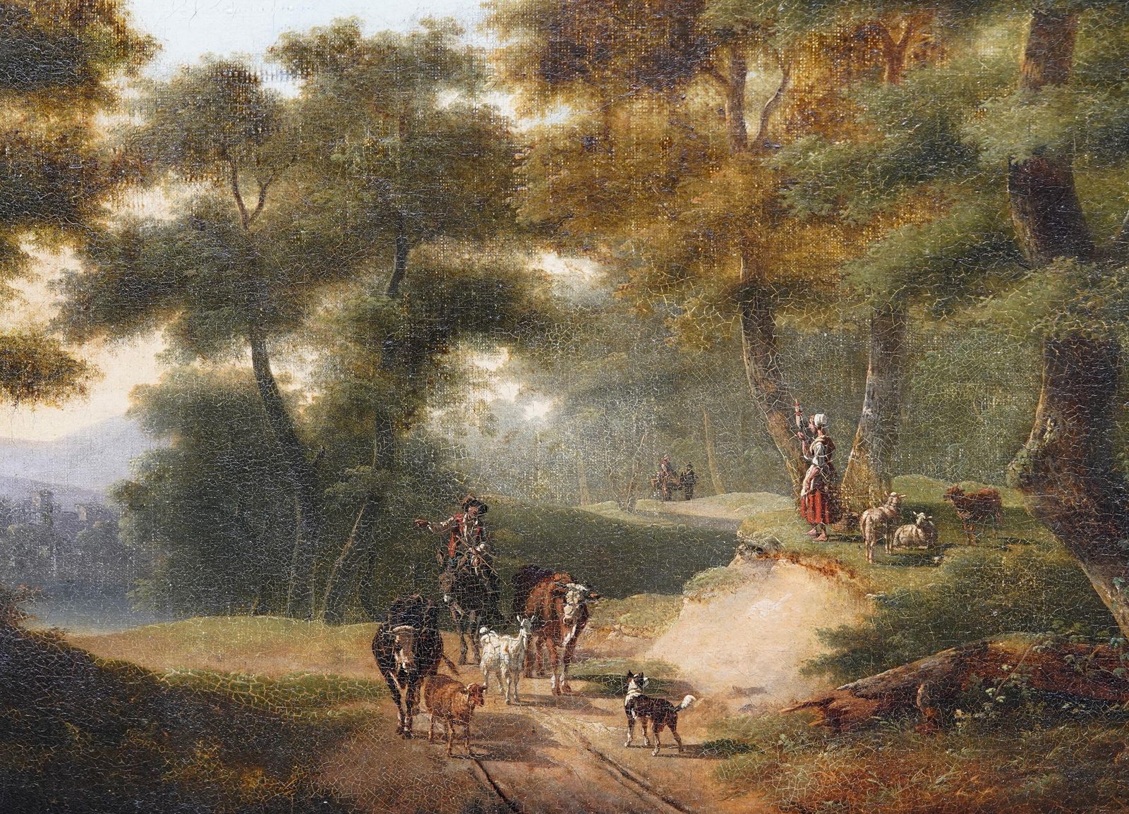 Philippe Budelotfigures And Cattle On Woodland Path   French Figurative Landscape Oil Paintingcirca 1800 photo Art