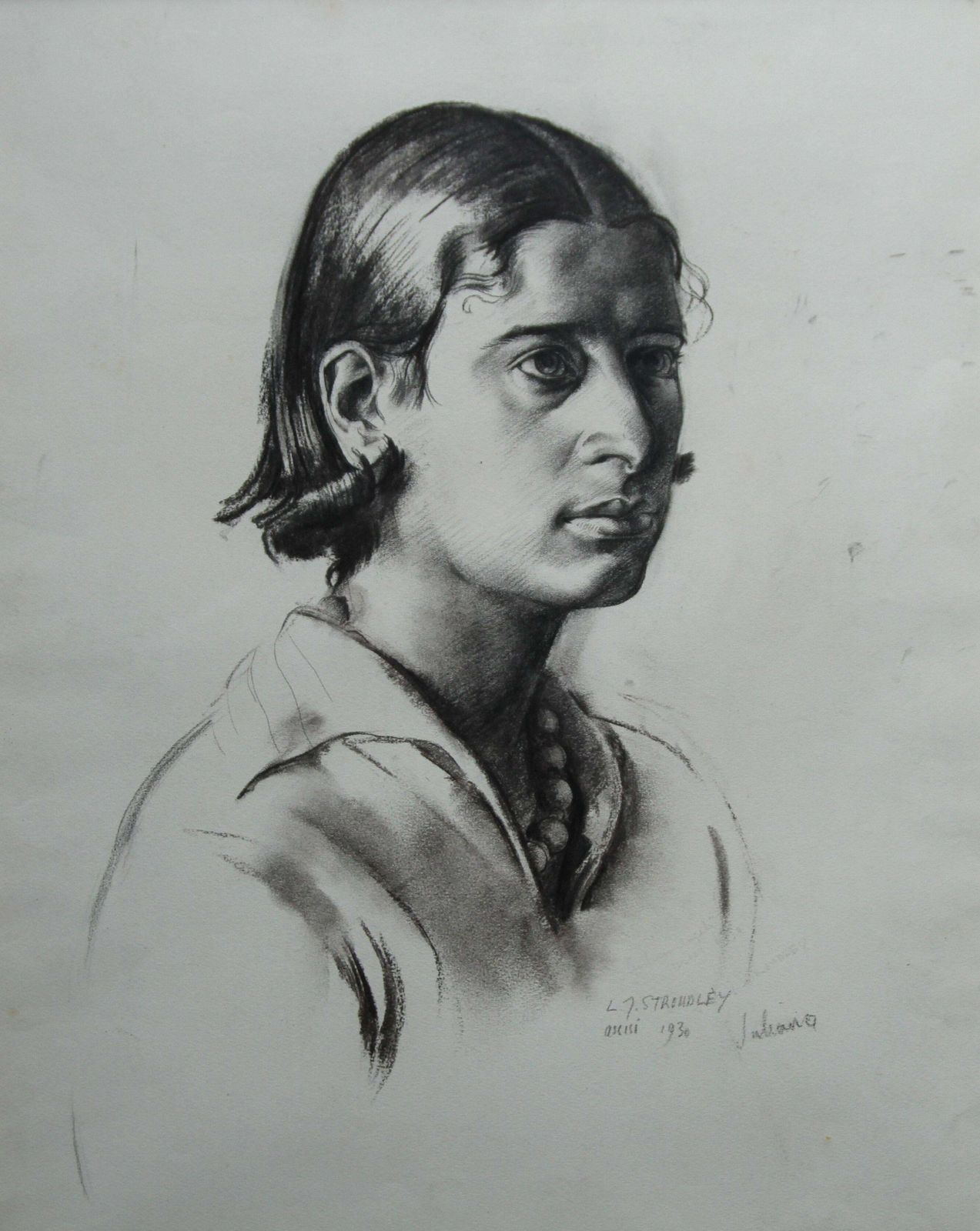 James Stroudleyportrait Of Juliana   British Art Deco Pencil Charcoal Drawing Of A Woman 1930 photo buy