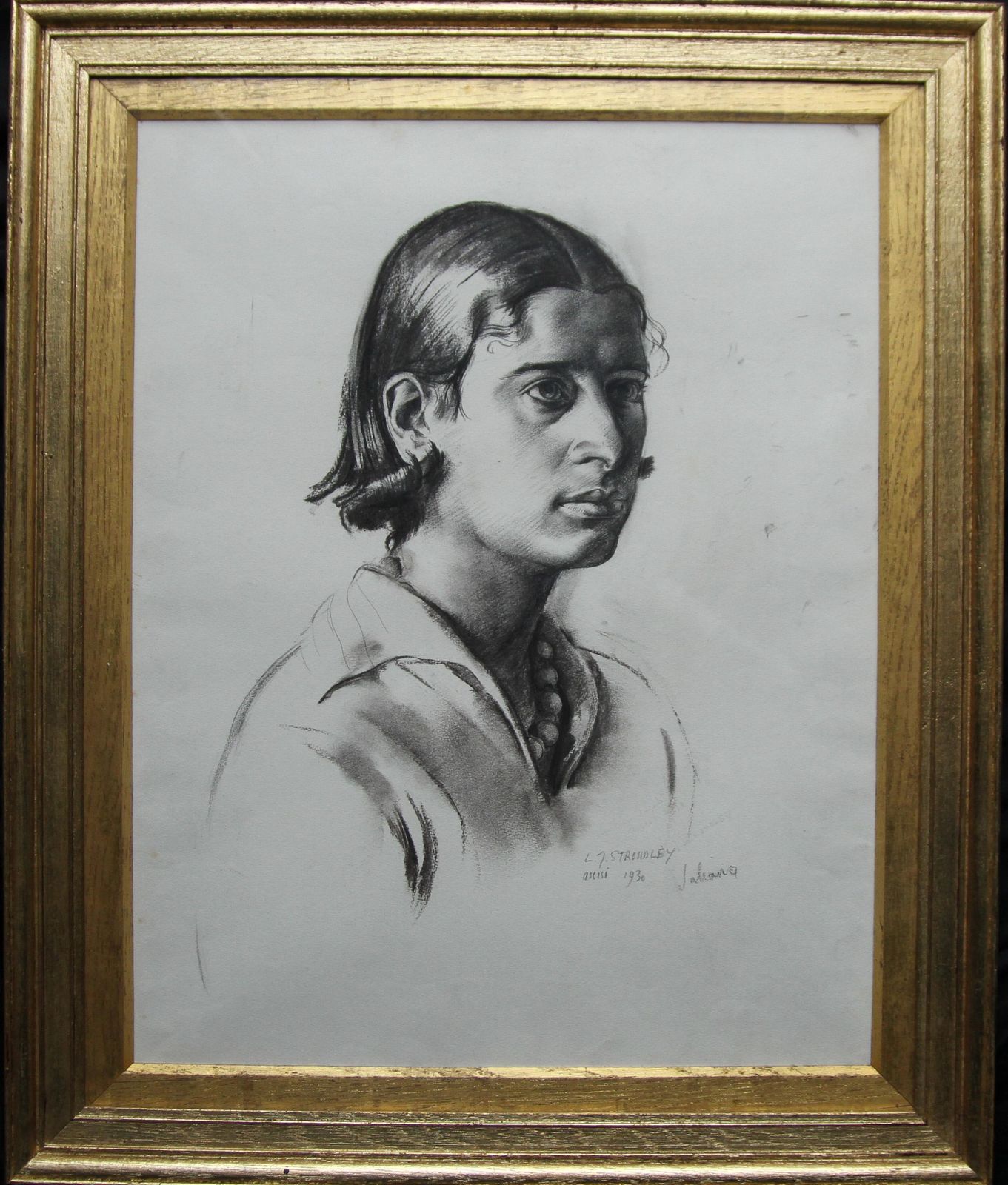 James Stroudleyportrait Of Juliana   British Art Deco Pencil Charcoal Drawing Of A Woman 1930 photo vintage
