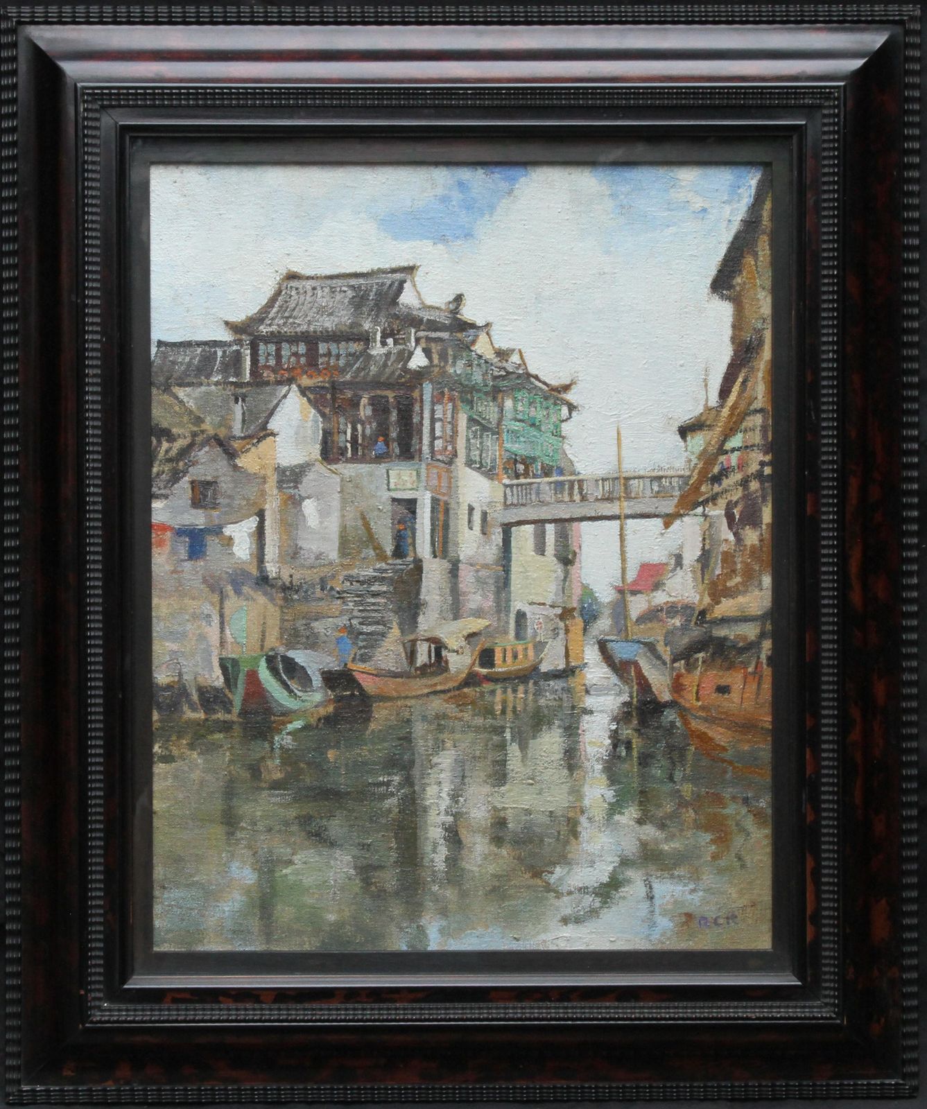6886.0 Robert Cecil Robertsonsoochow/Suzchou China   Scottish 20's Impressionist Art Oil Painting Canal Chinacirca 1922 photo