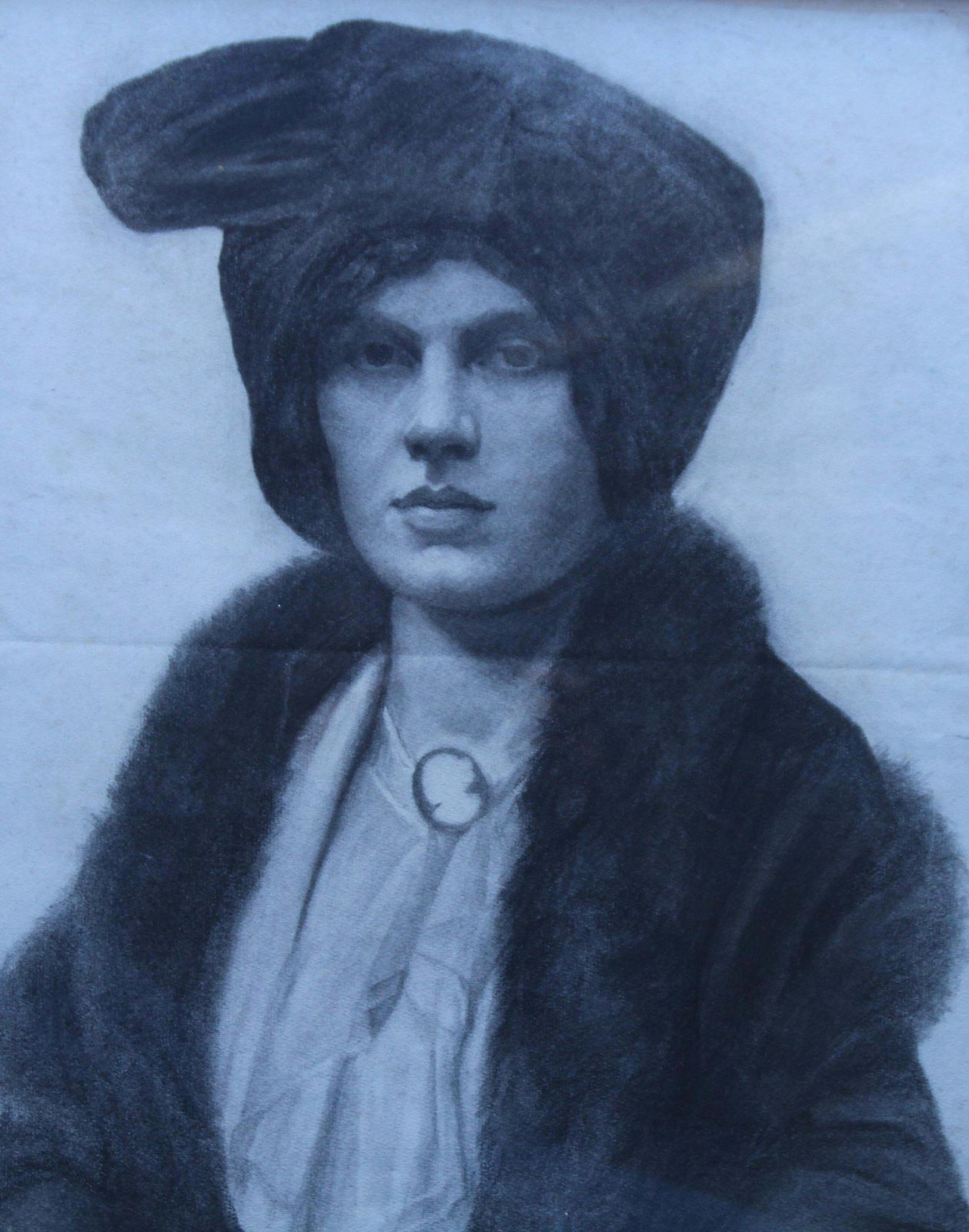 Unknownportrait Of A Lady    Scottish Art Early 20thc Drawing Society Woman Hat Cameo Circa 1910 photo vintage