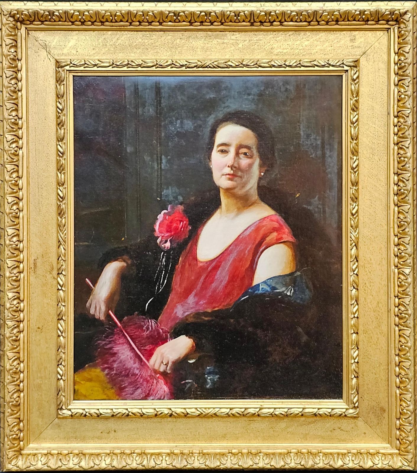 Art Portrait Of An Edwardian Lady   British American Art Portrait Oil Paintingcirca 1910 photo