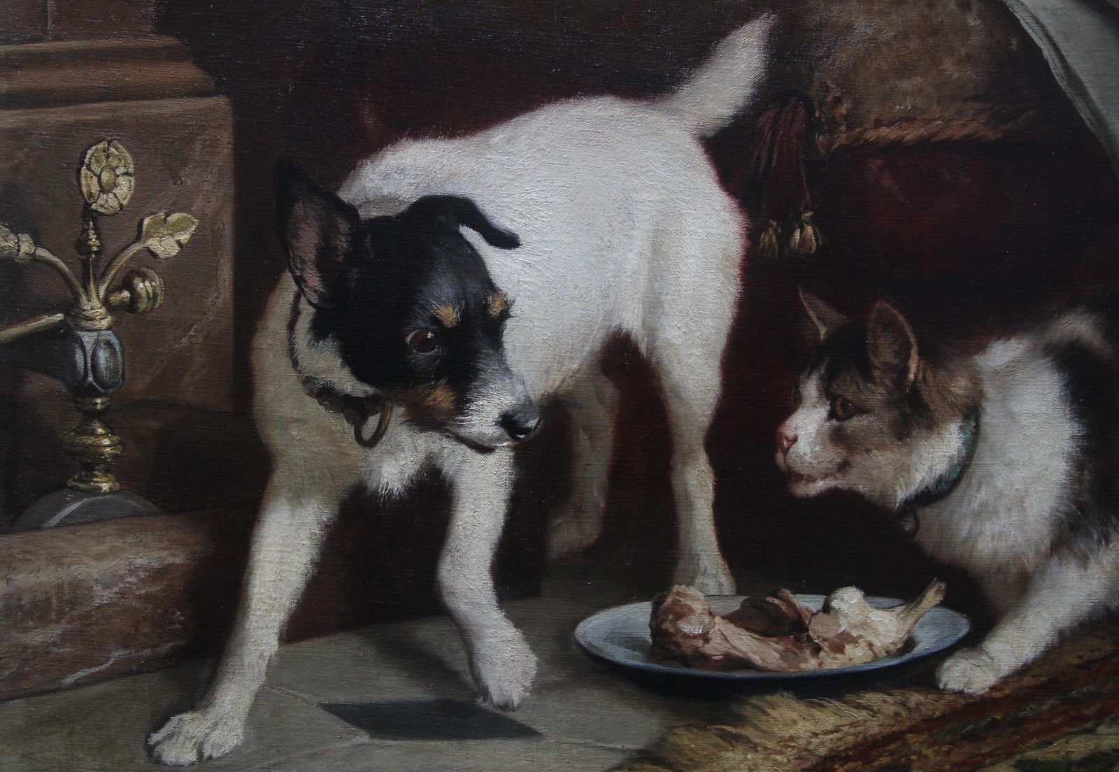 Carl Suhrlandtportrait Of A Cat And Dog   Victorian Genre 1884 Animal Art Oil Painting1884 photo buy