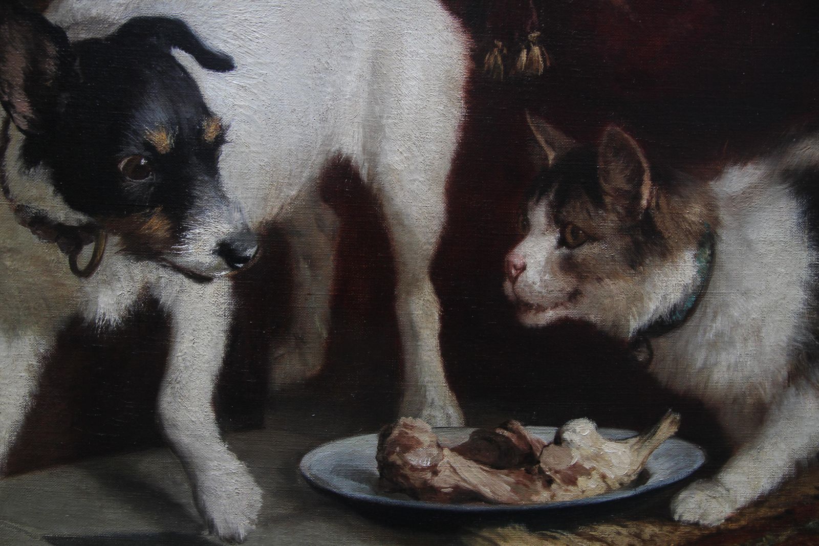 Carl Suhrlandtportrait Of A Cat And Dog   Victorian Genre 1884 Animal Art Oil Painting1884 photo vintage