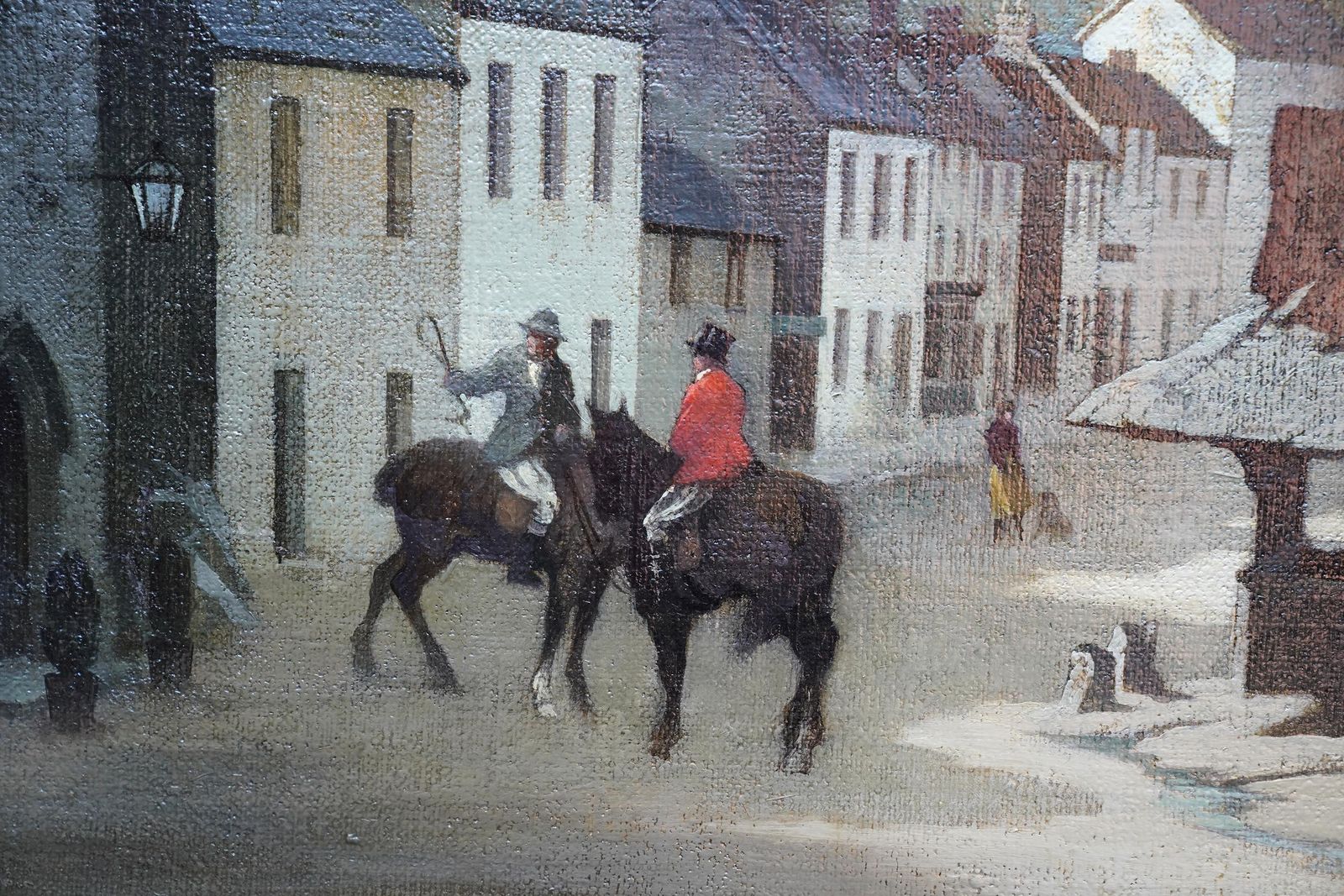 Bertram Nicholls Prbathe Yarn Market, Dunster, Somerset   British 1940's Townscape Art Oil Painting1940 photo Art