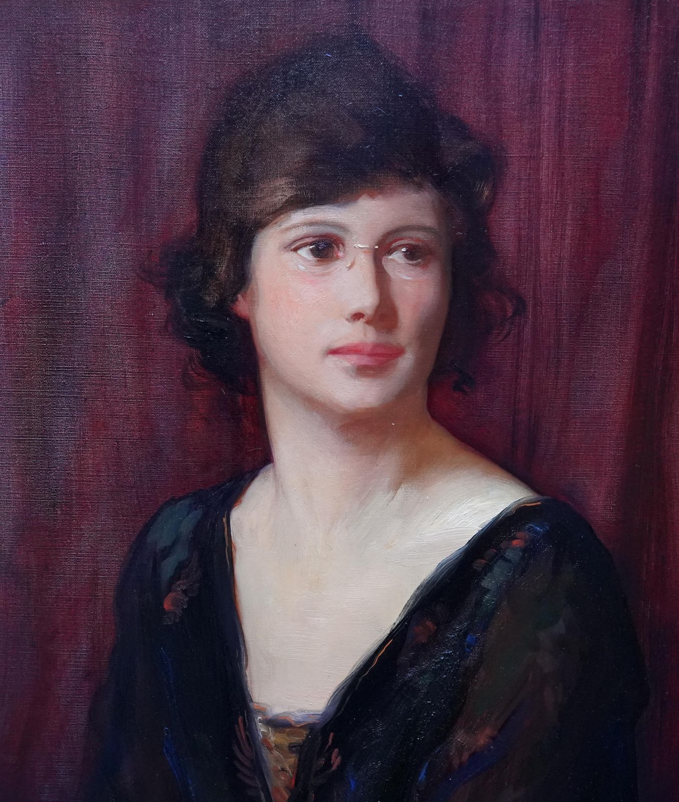 Alfred Kingsley Lawrenceportrait Of A Lady In Pince Nez   British 1919 Art Portrait Oil Painting1919 photo Art