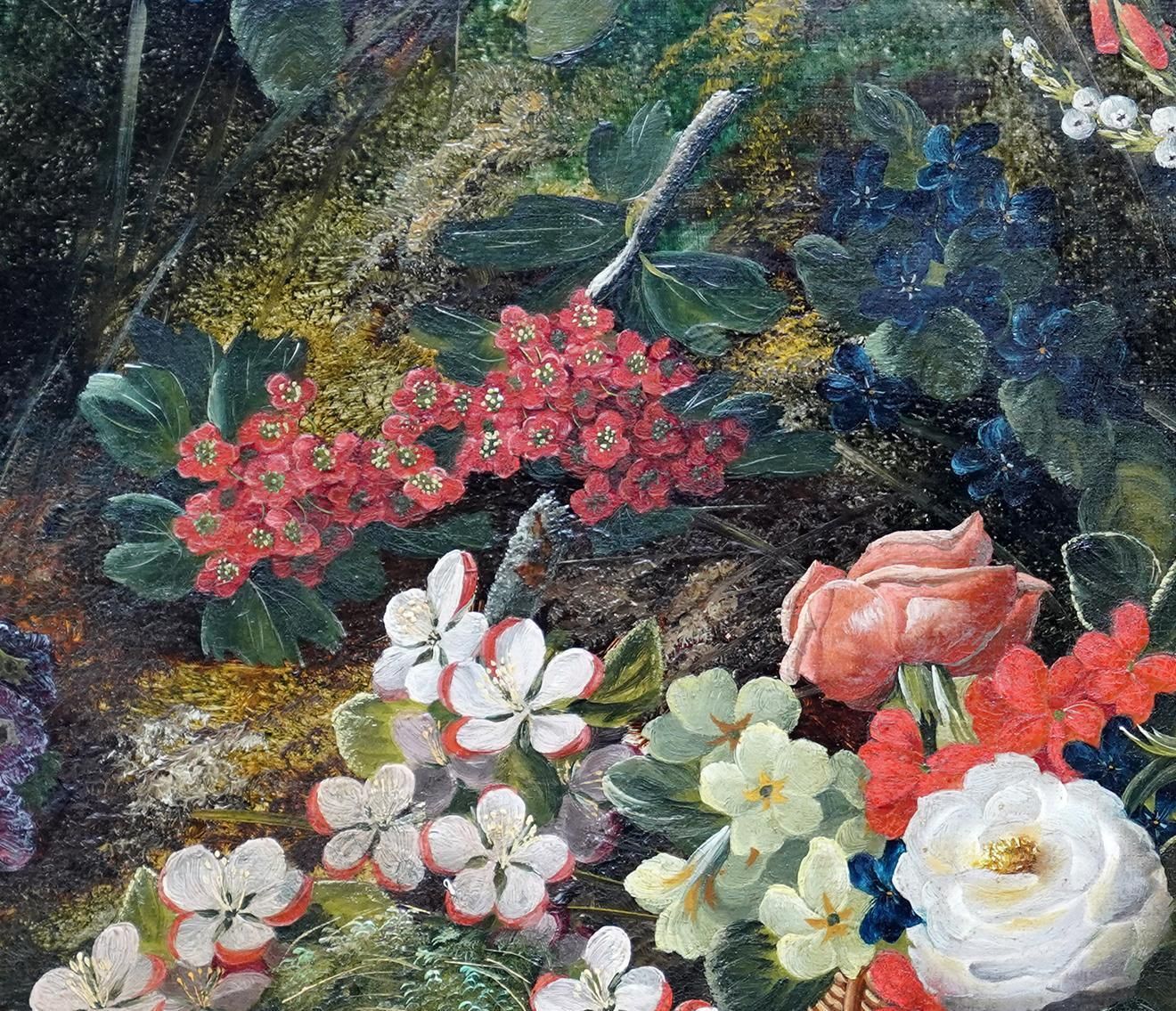 photo furniture Henry John Livensstill Life With Flowers And Bird's Nest   British Art 1880 Floral Oil Painting1880