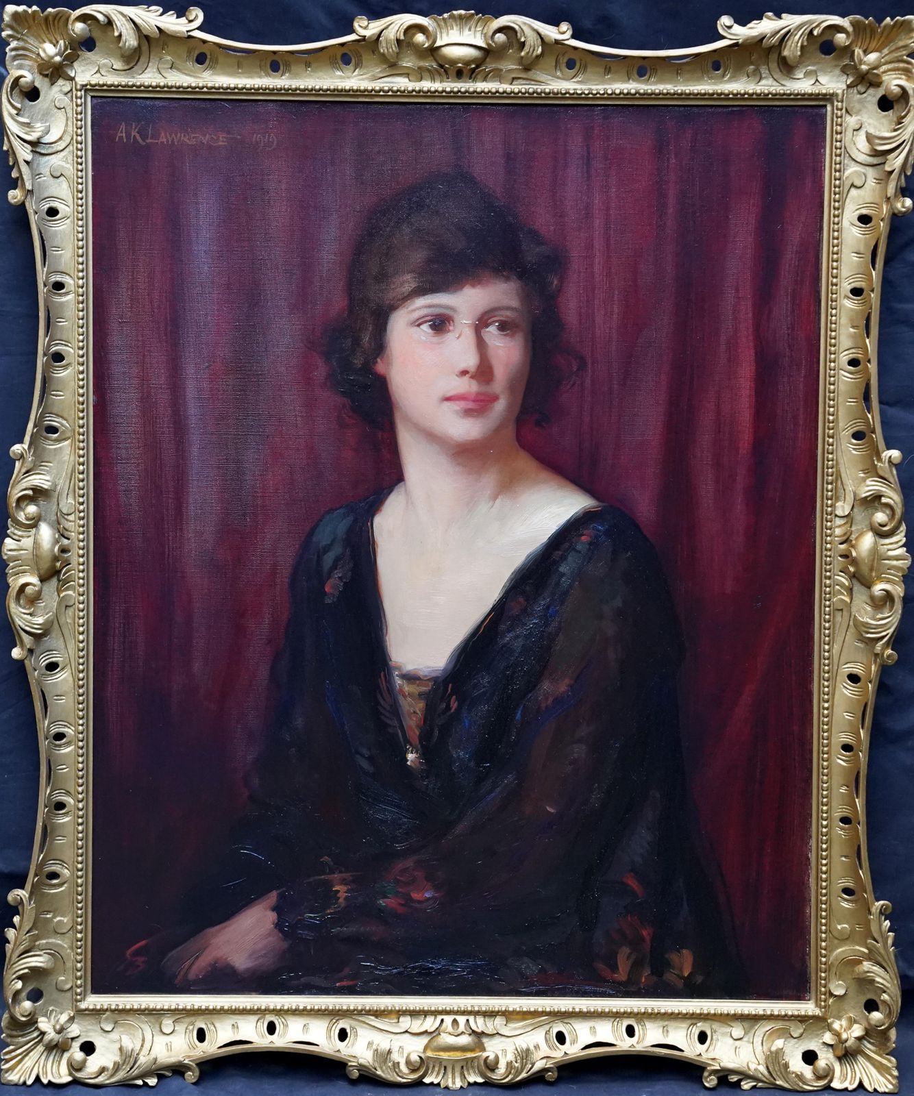 7141.0 Alfred Kingsley Lawrenceportrait Of A Lady In Pince Nez   British 1919 Art Portrait Oil Painting1919 photo