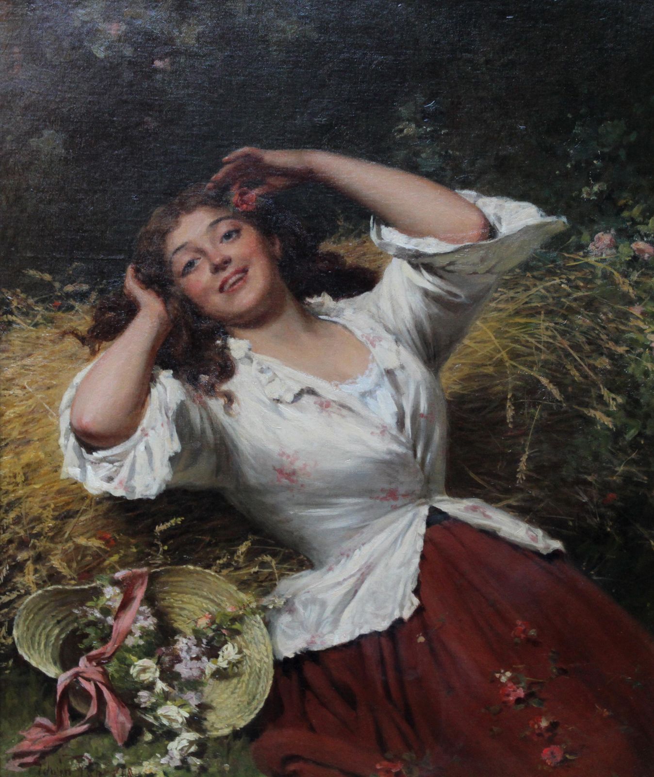 Edwin Robertsa Summer Beauty   British Victorian Genre Art Female Portrait Oil Paintingcirca 1880 photo furniture
