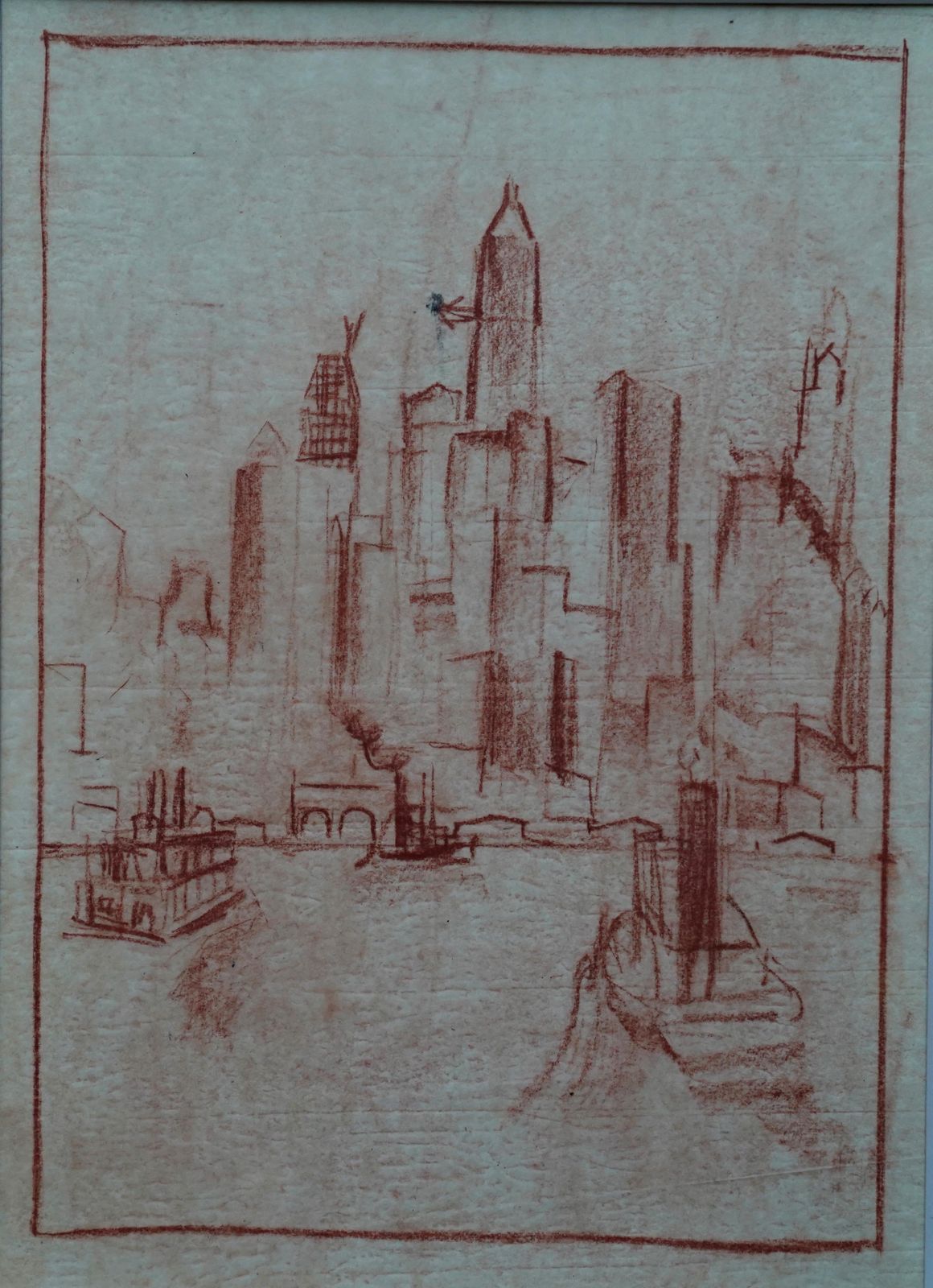 photo furniture Adriaan Lubbersmanhattan From The River   Dutch 1920's Art Oil Crayon Drawing New York Citycirca 1920