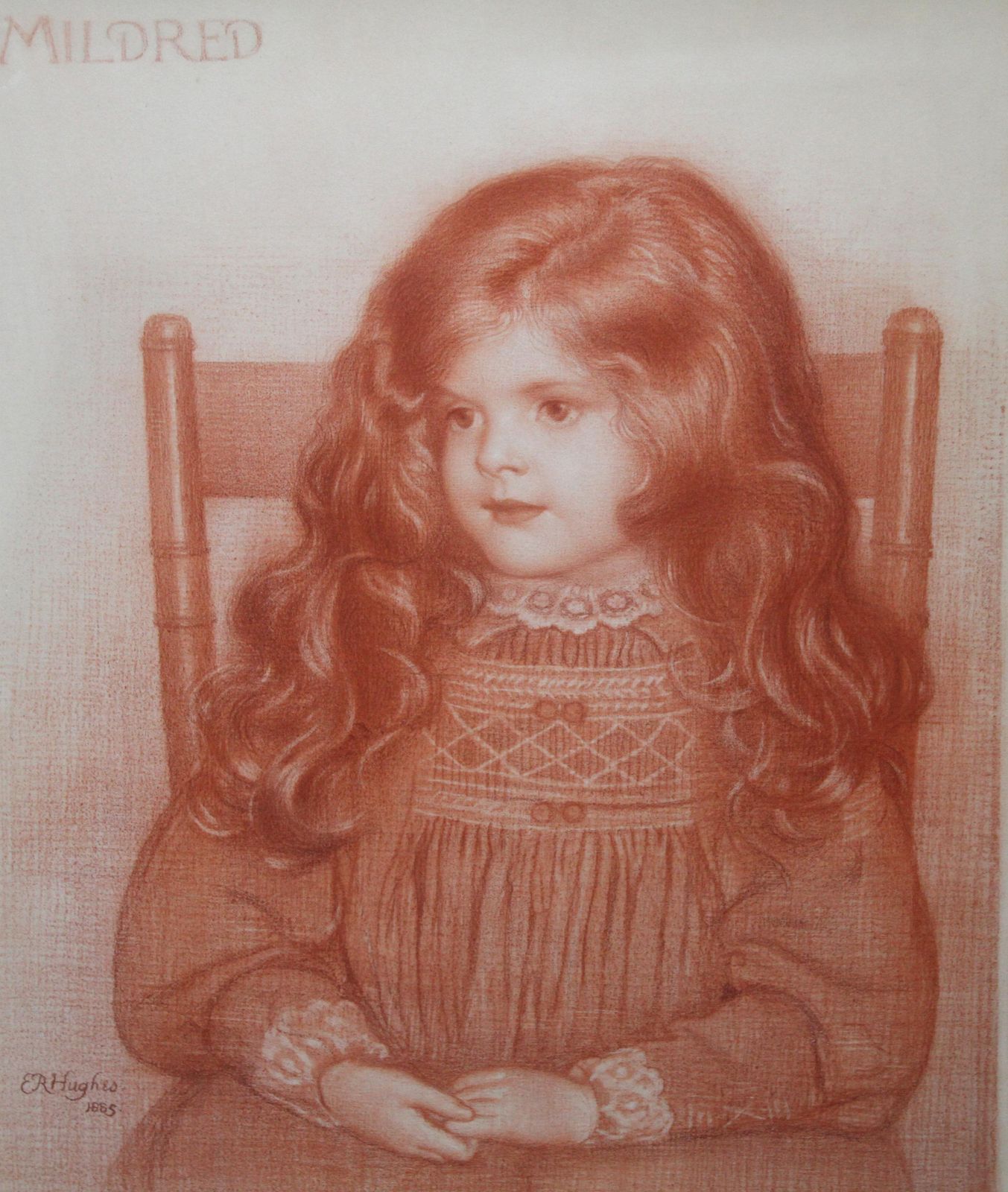 photo furniture Edward Robert Hughesportrait Of Mildred   British Victorian Art Pre Raphaelite Seated Young Girl1885