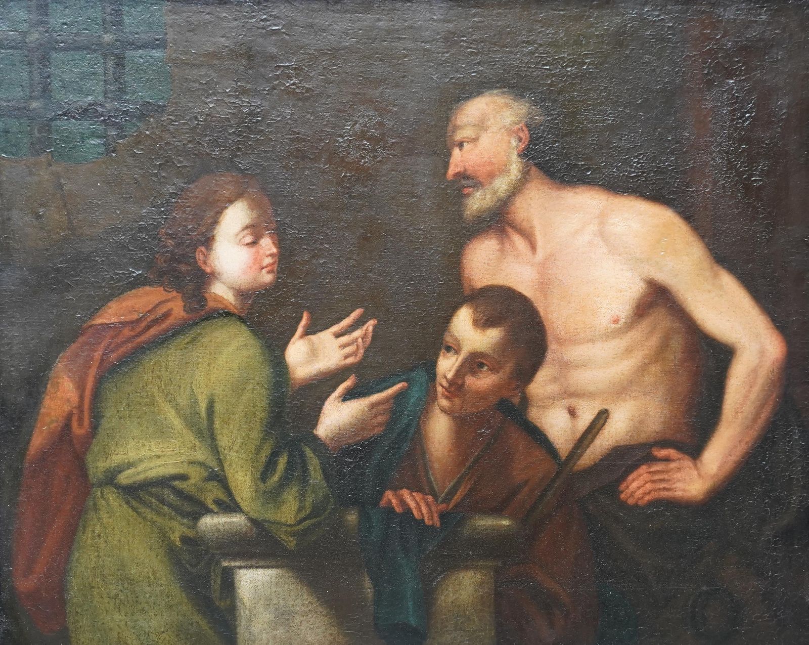 7141.0 Unknownjoseph Interpreting Dreams   Italian Old Master 17thc Religious Art Oil Paintingcirca 1600 photo