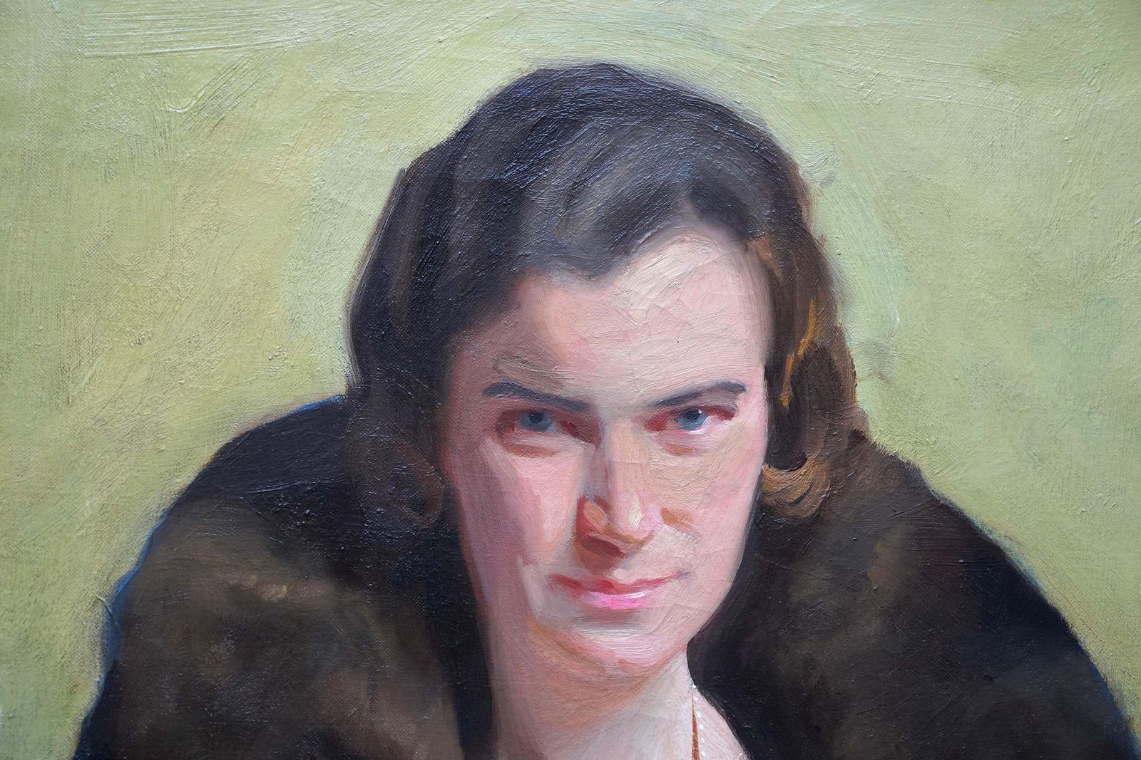 David Cowan Dobsonportrait Of A Lady In Green Dress   Scottish 1930's Art Deco Oil Painting 1931 photo 6105.0