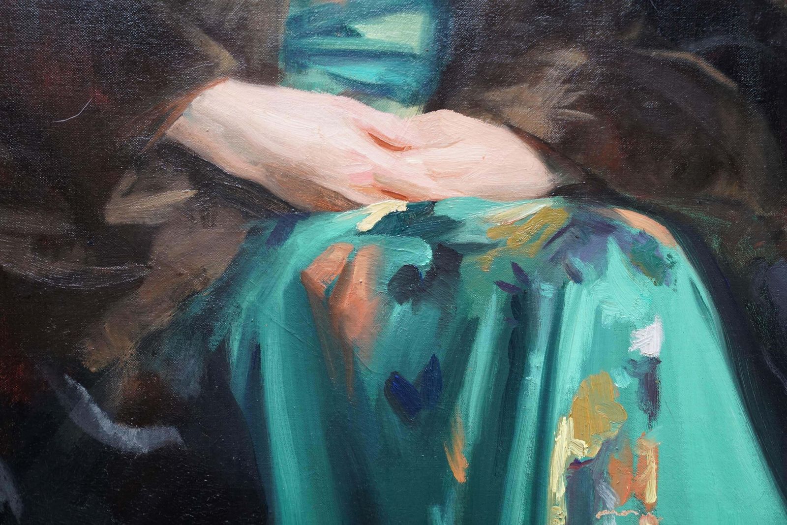David Cowan Dobsonportrait Of A Lady In Green Dress   Scottish 1930's Art Deco Oil Painting 1931 photo vinterior